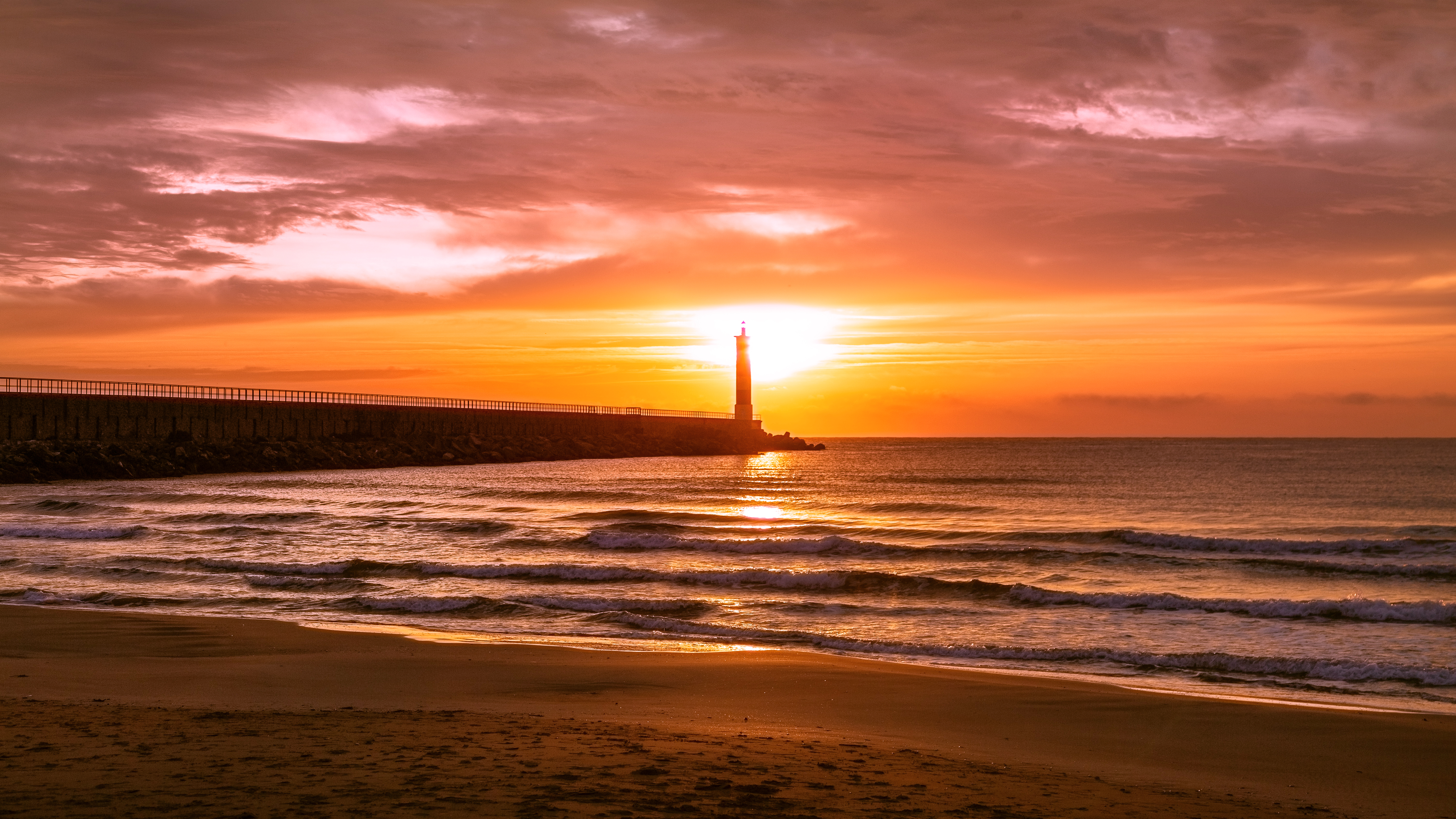 Download mobile wallpaper Dusk, Nature, Sunset, Twilight, Lighthouse, Sea, Coast for free.