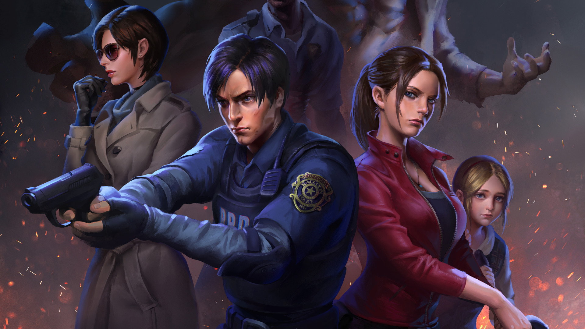 video game, resident evil 2 (2019), claire redfield, leon s kennedy, resident evil