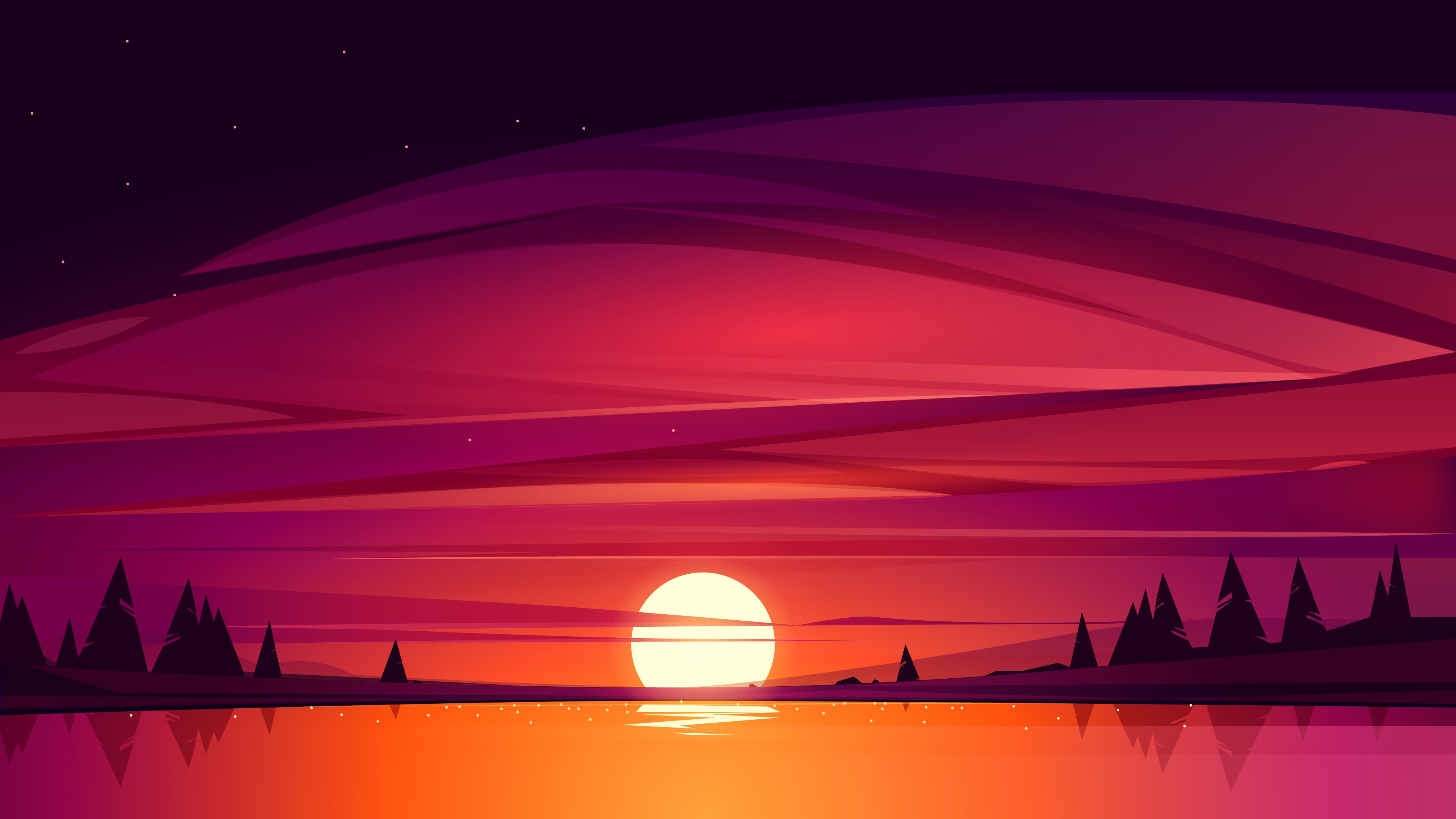 Download mobile wallpaper Landscape, Sunset, Sun, Night, Lake, Artistic for free.