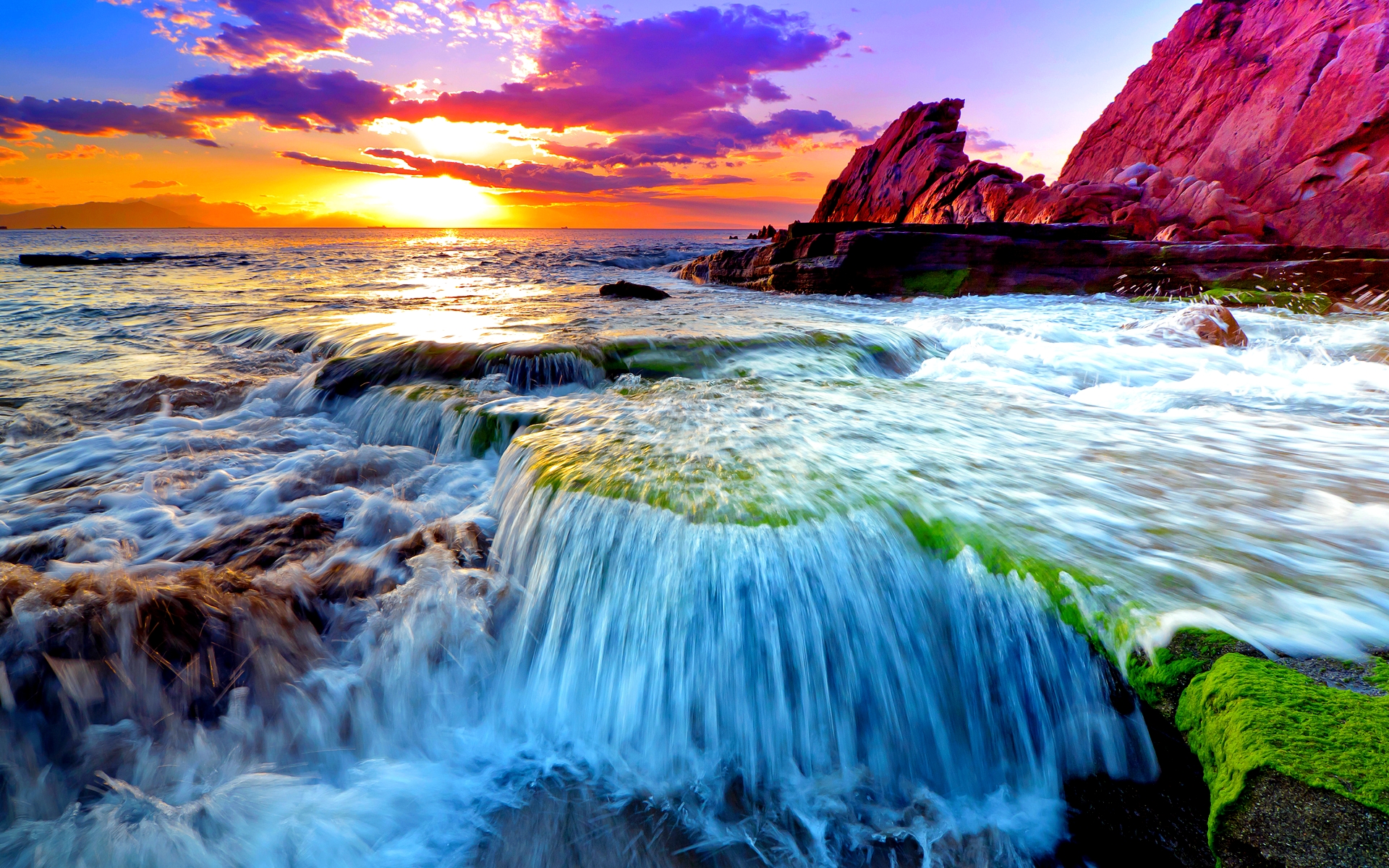 Free download wallpaper Landscape, Sunset, Ocean, Earth, Cliff on your PC desktop