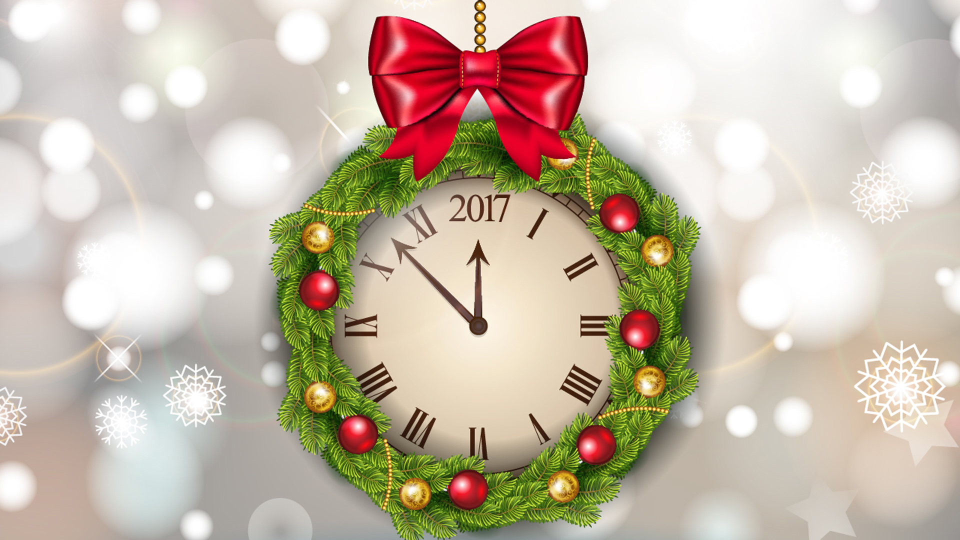 holiday, new year 2017, clock, new year, wreath