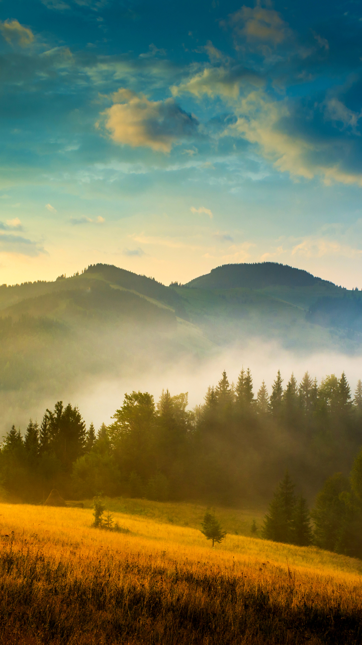 Download mobile wallpaper Landscape, Nature, Mountain, Fog, Sunrise, Earth, Ukraine, Scenery for free.