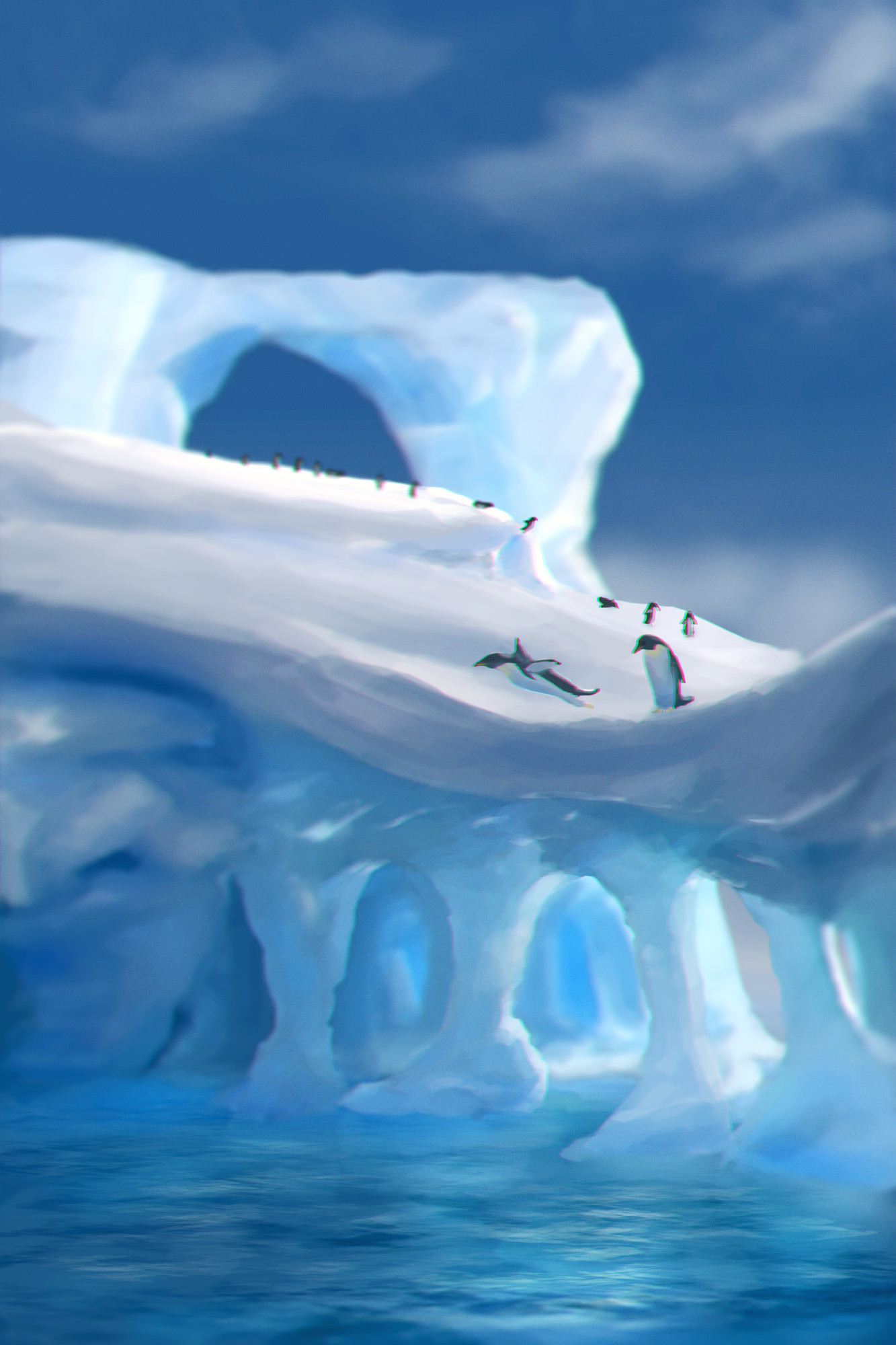 79857 descargar fondo de pantalla pingüinos, arte, hielo, nieve, témpanos de hielo: protectores de pantalla e imágenes gratis