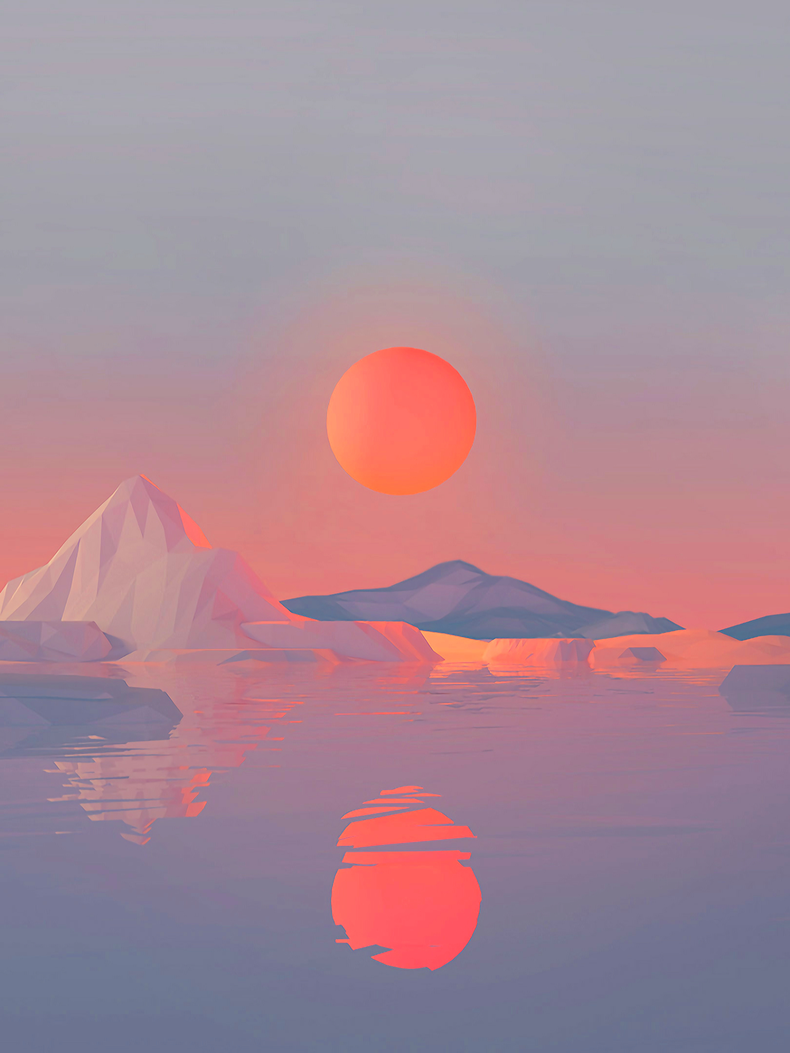 Download mobile wallpaper Mountain, Reflection, Illustration, Artistic, Iceberg, Low Poly, Minimalist for free.