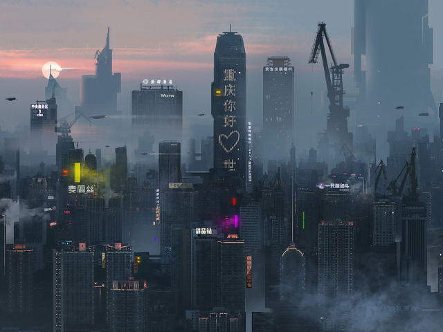 Laden Sie das Gebäude, Science Fiction, China, Großstadt, Cyberpunk Stadtbild-Bild kostenlos auf Ihren PC-Desktop herunter