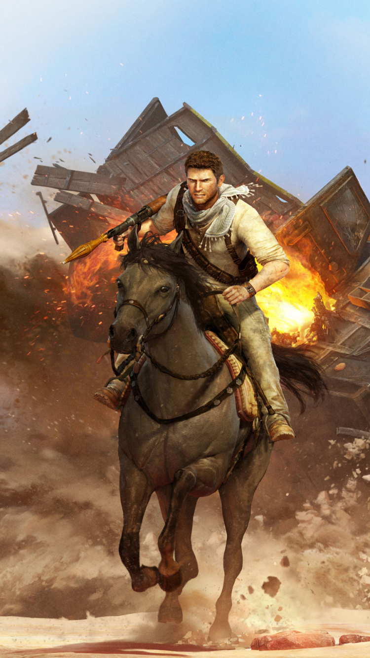 video game, uncharted 3: drake's deception, battle, horse, uncharted lock screen backgrounds