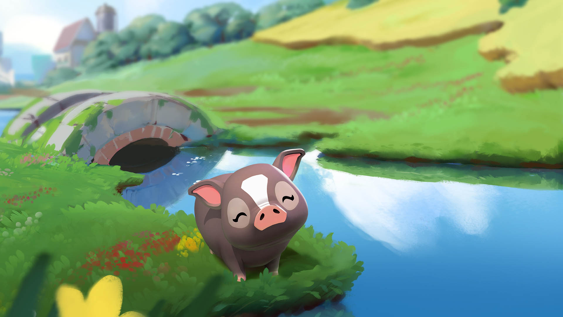 Delightful 4K mobile wallpaper featuring a joyful pig on a farm