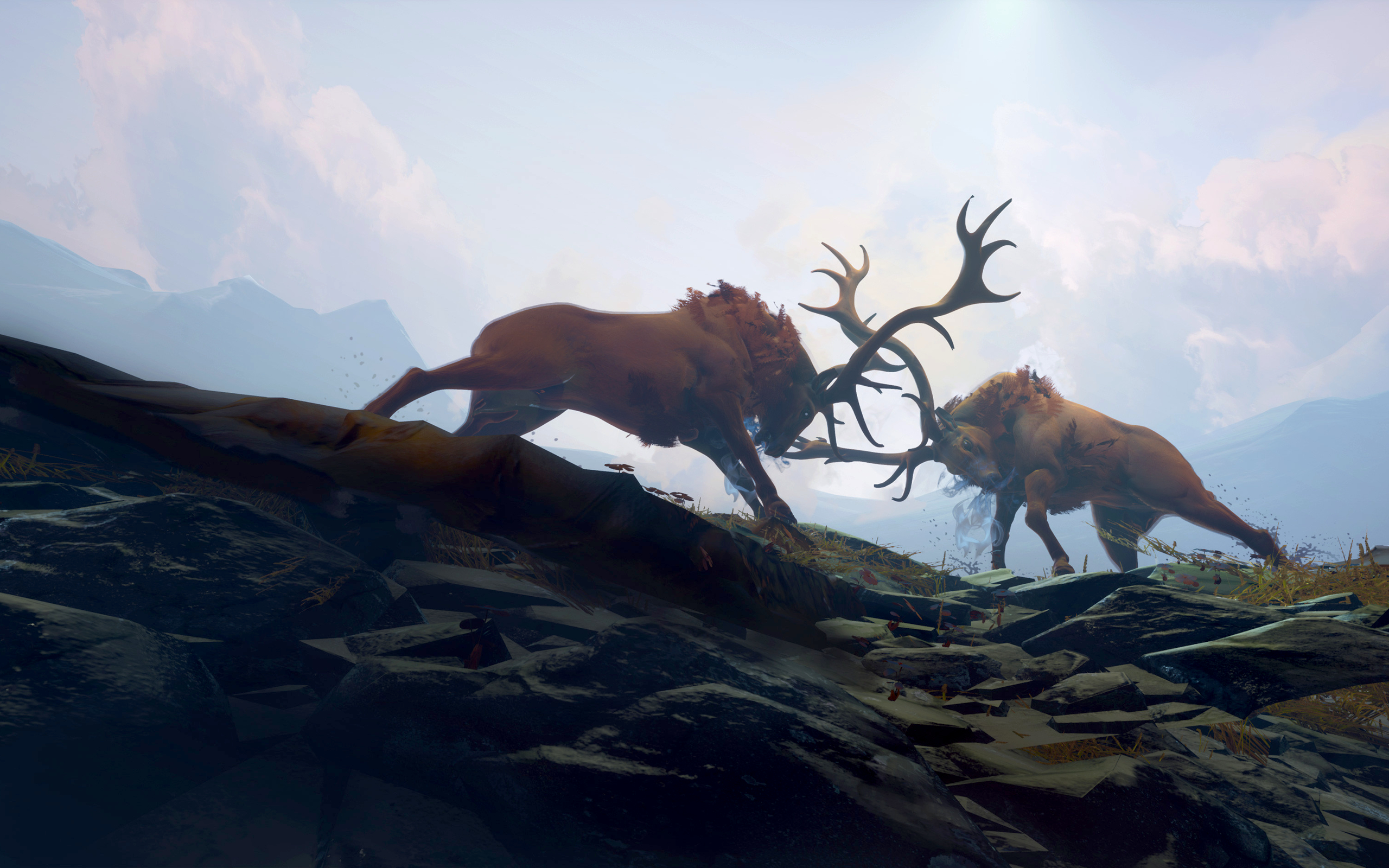 animal, artistic, deer, fight, horns, stag