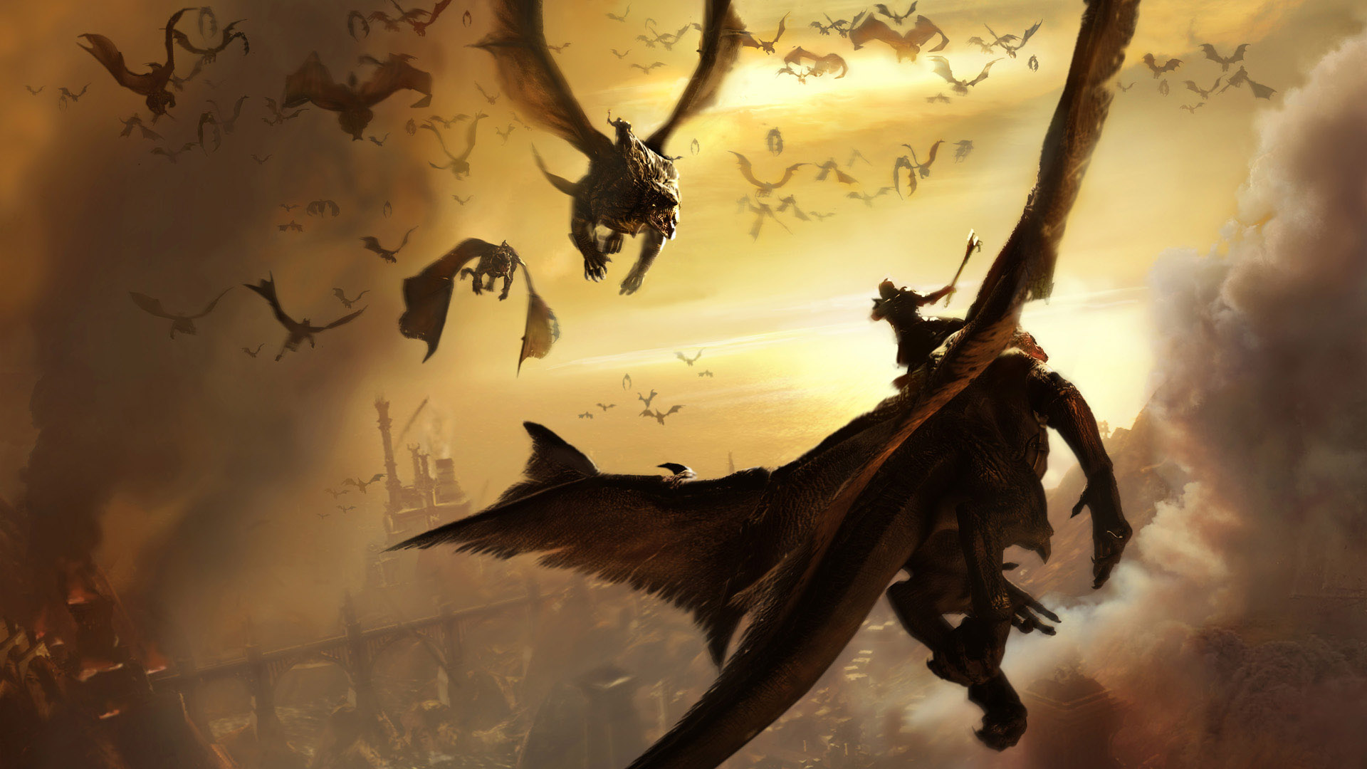 Free download wallpaper Fantasy, Dragon, Warrior, Battle on your PC desktop