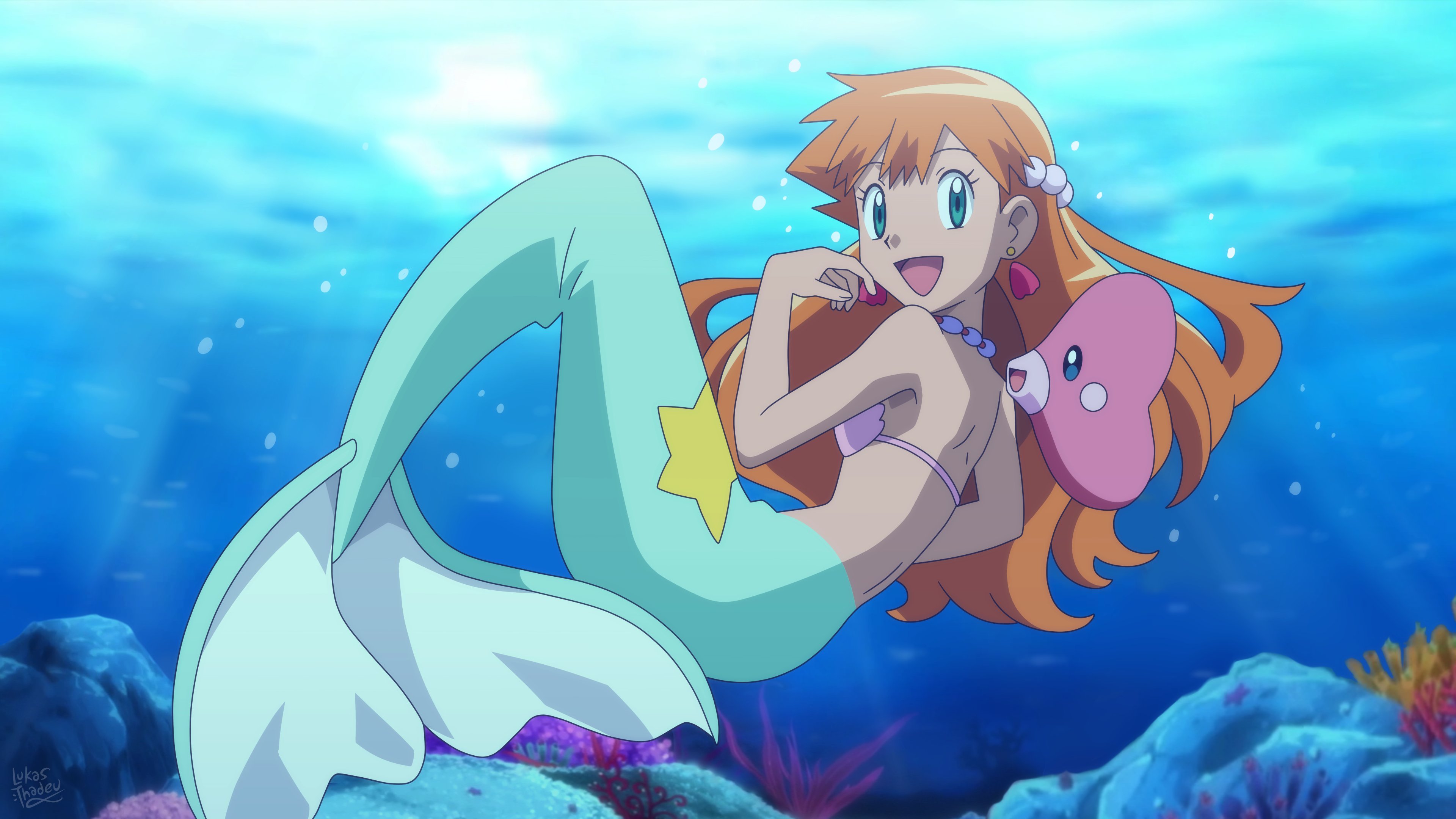 Download mobile wallpaper Anime, Pokémon, Mermaid, Orange Hair, Luvdisc (Pokémon), Misty (Pokémon) for free.