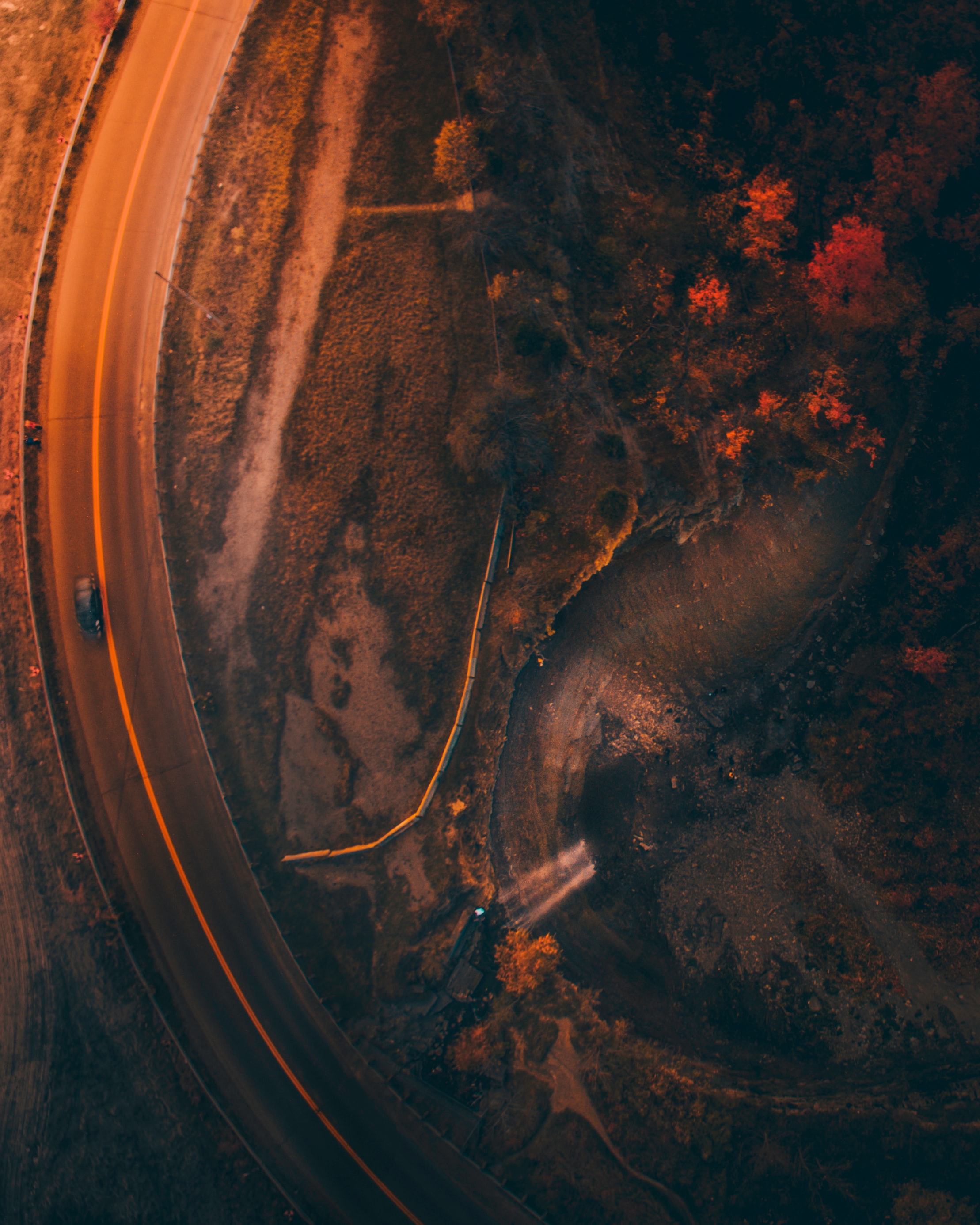 Free download wallpaper View From Above, Evening, Road, Car, Machine, Dark on your PC desktop