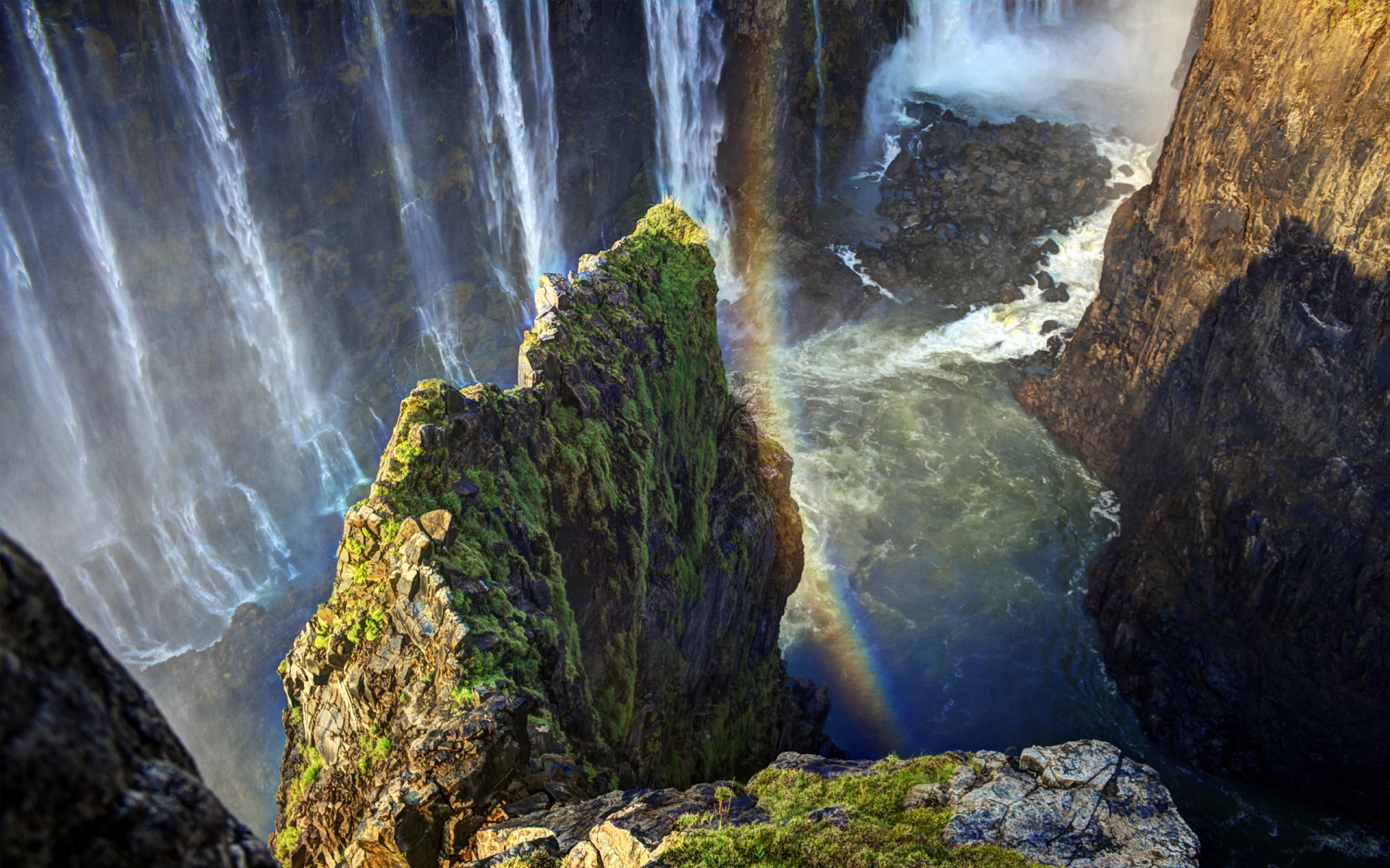 victoria falls, earth, moss, rainbow, stone, waterfall, waterfalls