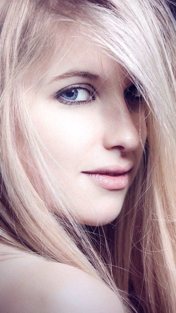 Download mobile wallpaper Blonde, Face, Model, Women, Blue Eyes for free.