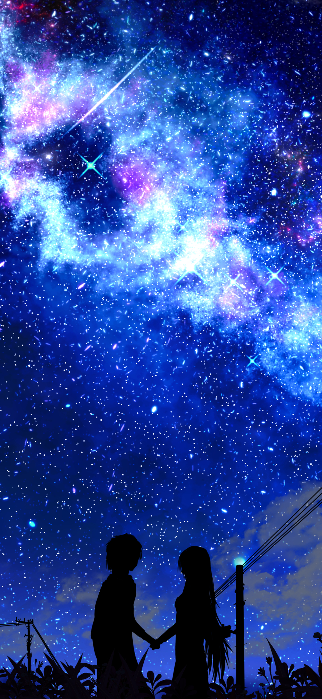 Download mobile wallpaper Anime, Night, Starry Sky, Shooting Star for free.