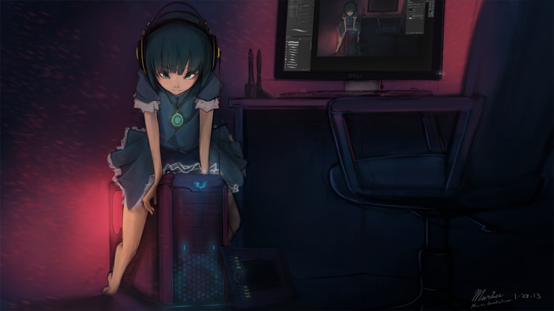 Laden Sie das Musik, Kopfhörer, Animes-Bild kostenlos auf Ihren PC-Desktop herunter