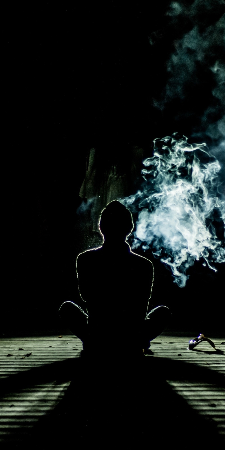 Download mobile wallpaper People, Smoke, Night, Silhouette, Alone, Photography, Meditation, Spiritual for free.