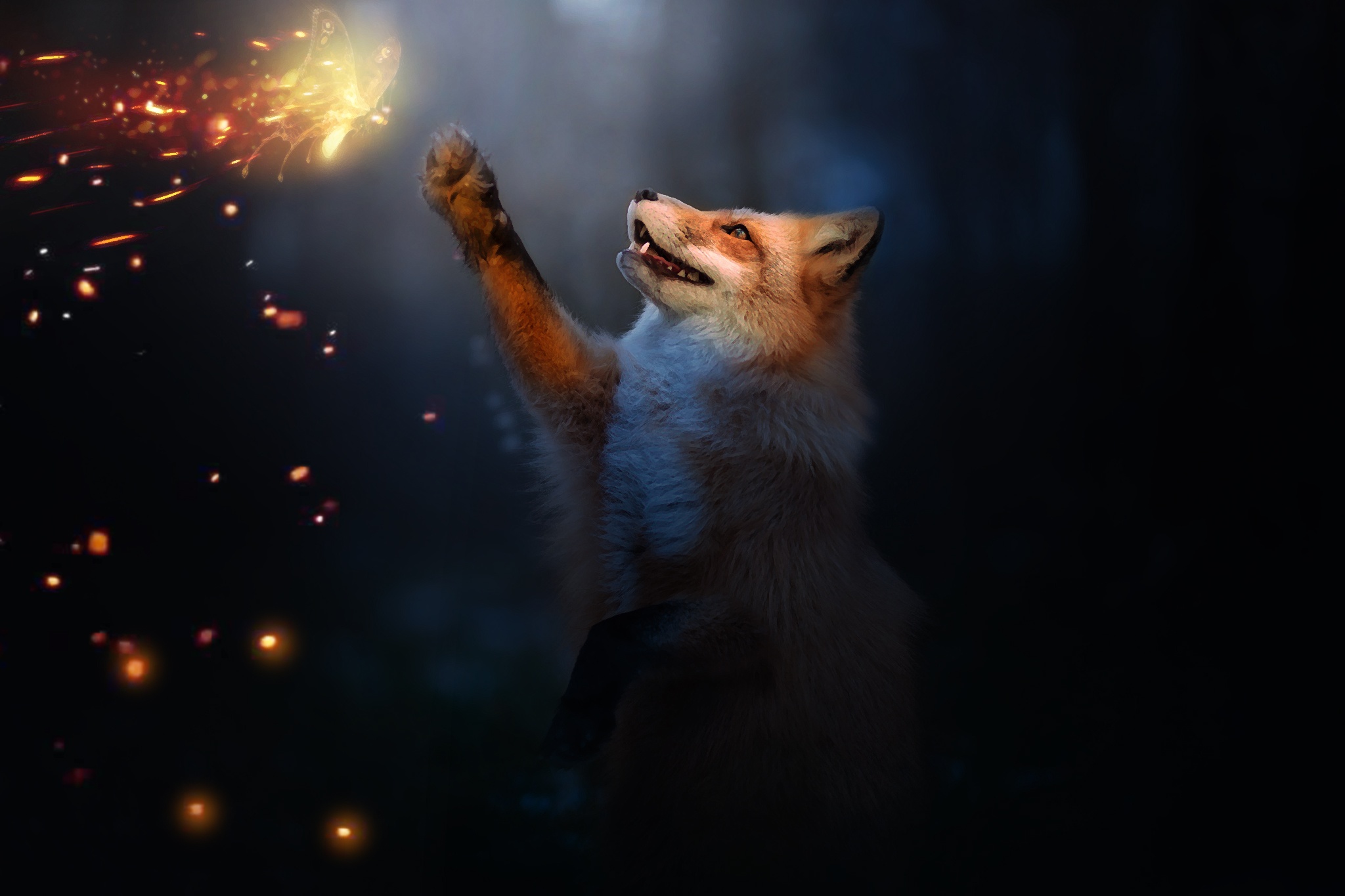Download mobile wallpaper Fantasy, Fox, Butterfly, Fantasy Animals for free.
