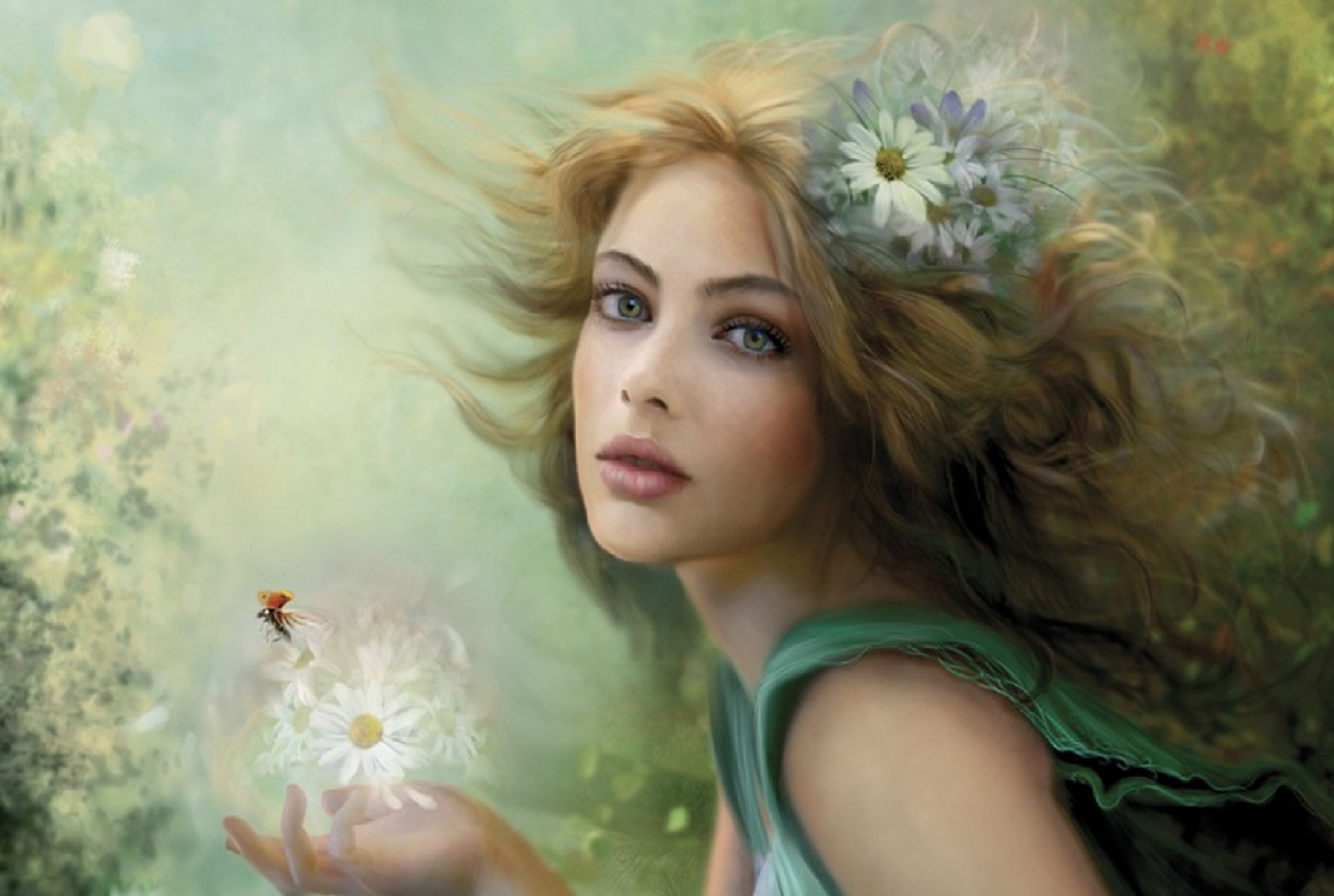 Free download wallpaper Fantasy, Flower, Women on your PC desktop