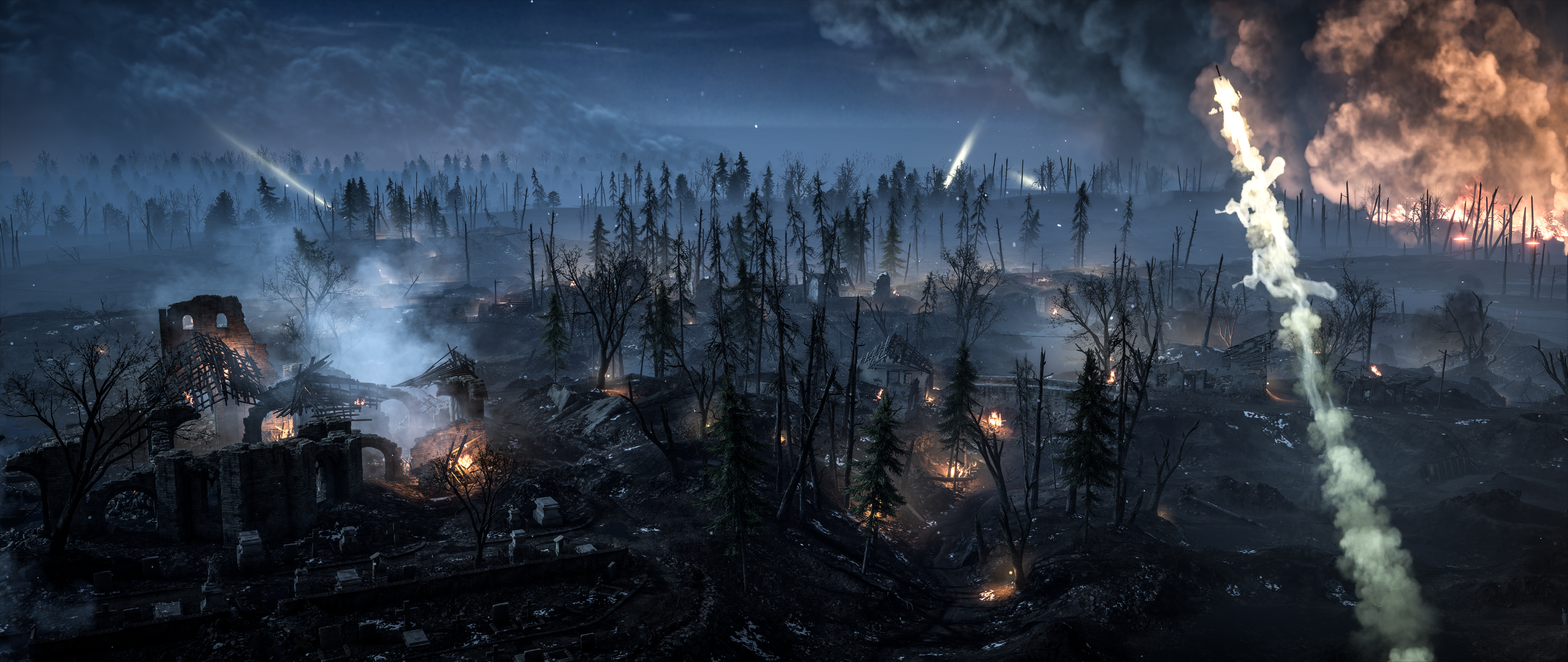Laden Sie das Landschaft, Schlachtfeld, Nacht, Computerspiele, Battlefield 1, Kriegsgebiet-Bild kostenlos auf Ihren PC-Desktop herunter
