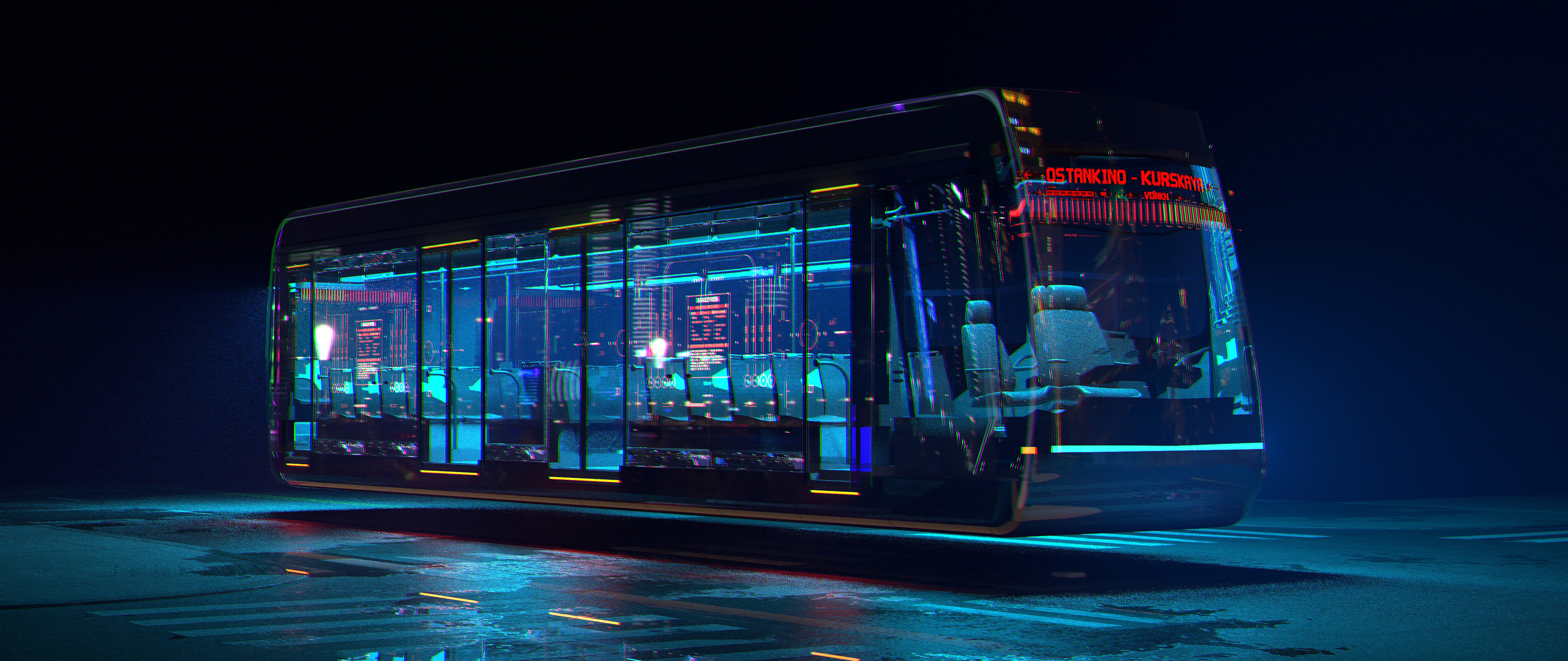 Download mobile wallpaper Cyberpunk, Neon, Sci Fi, Bus, Vehicle for free.