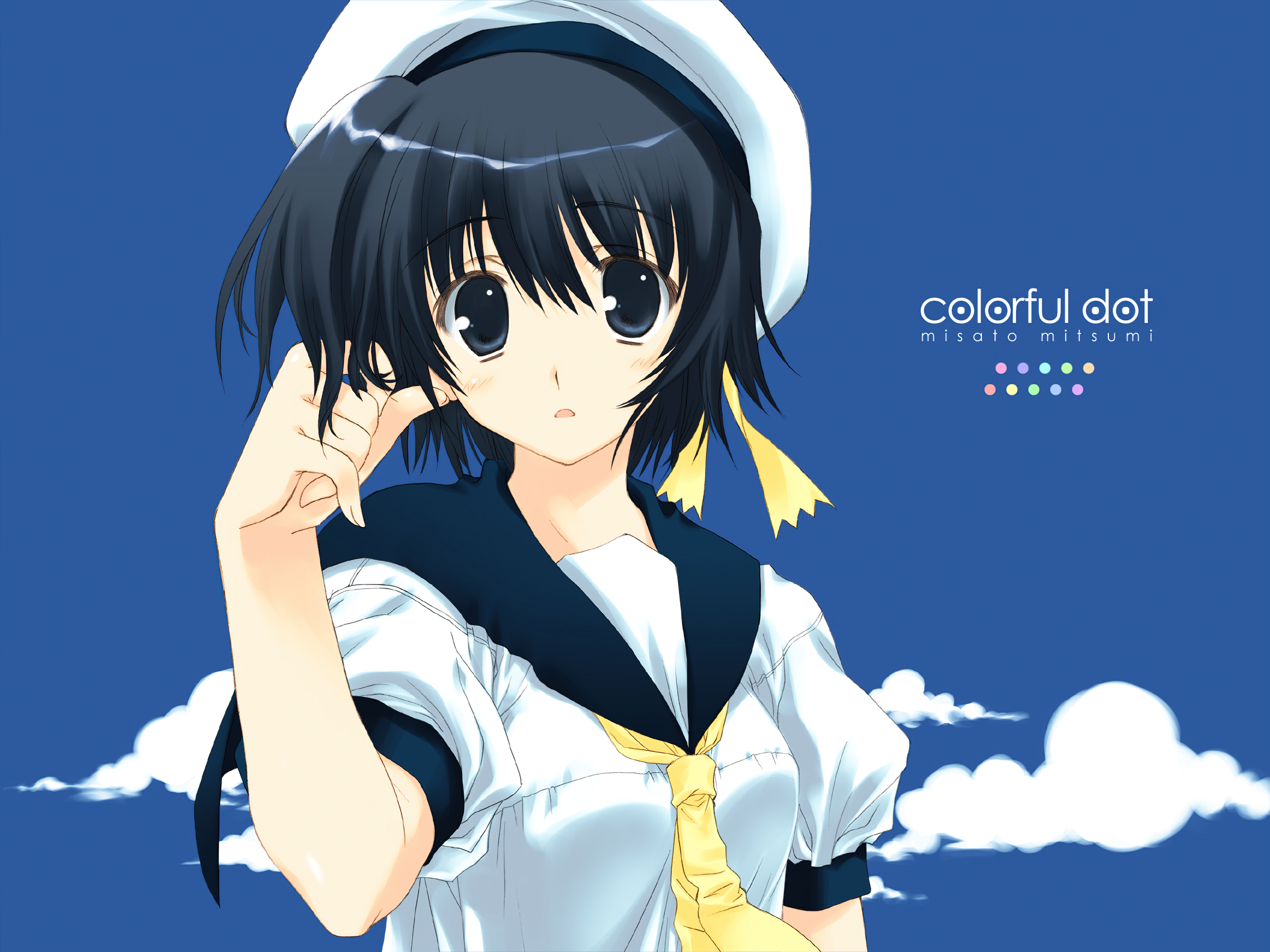 Download mobile wallpaper Anime, Cloud, Hat, Original, Blush, Black Hair, Short Hair, Black Eyes for free.