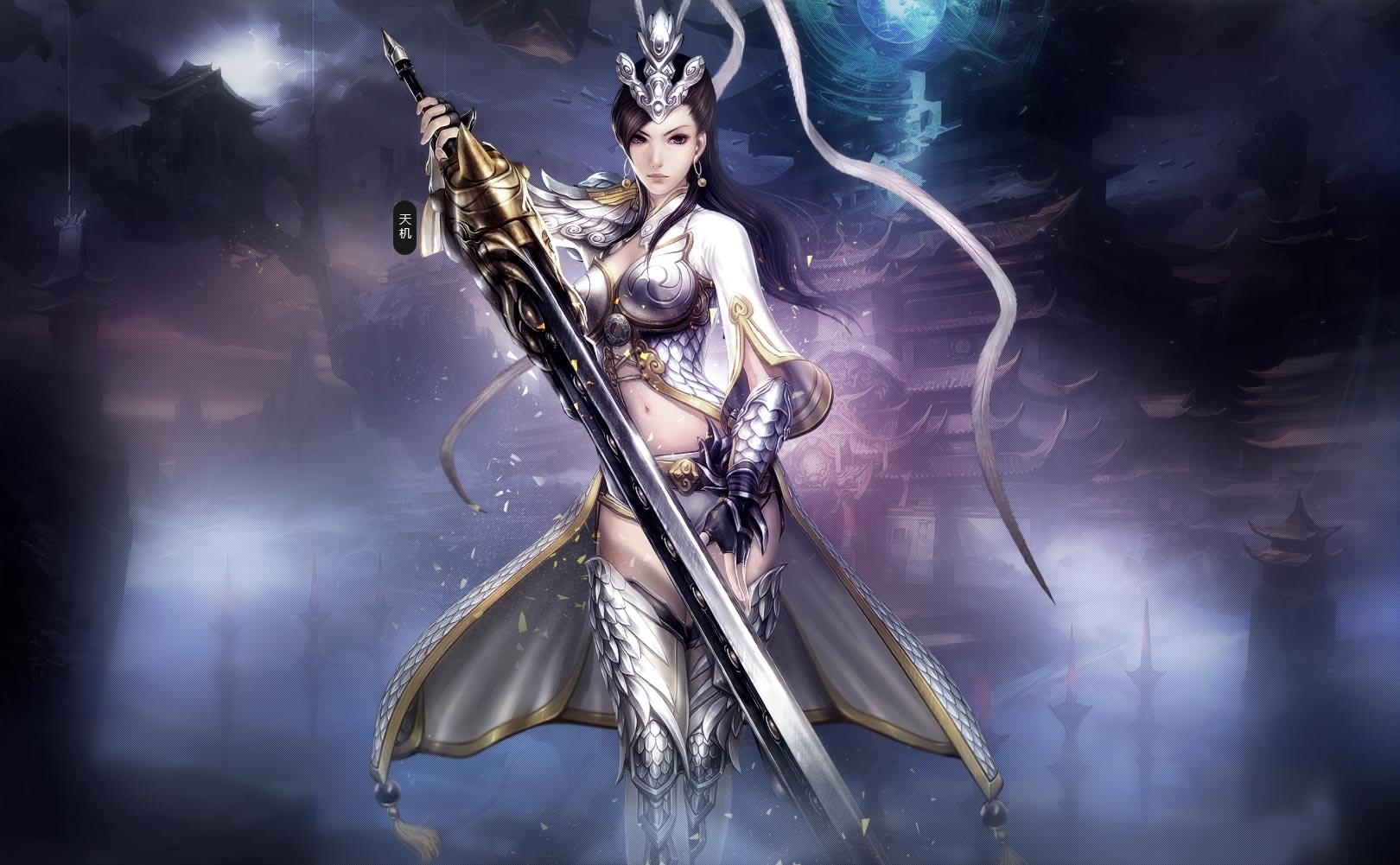 fantasy, women warrior, oriental, silver, sword, woman warrior