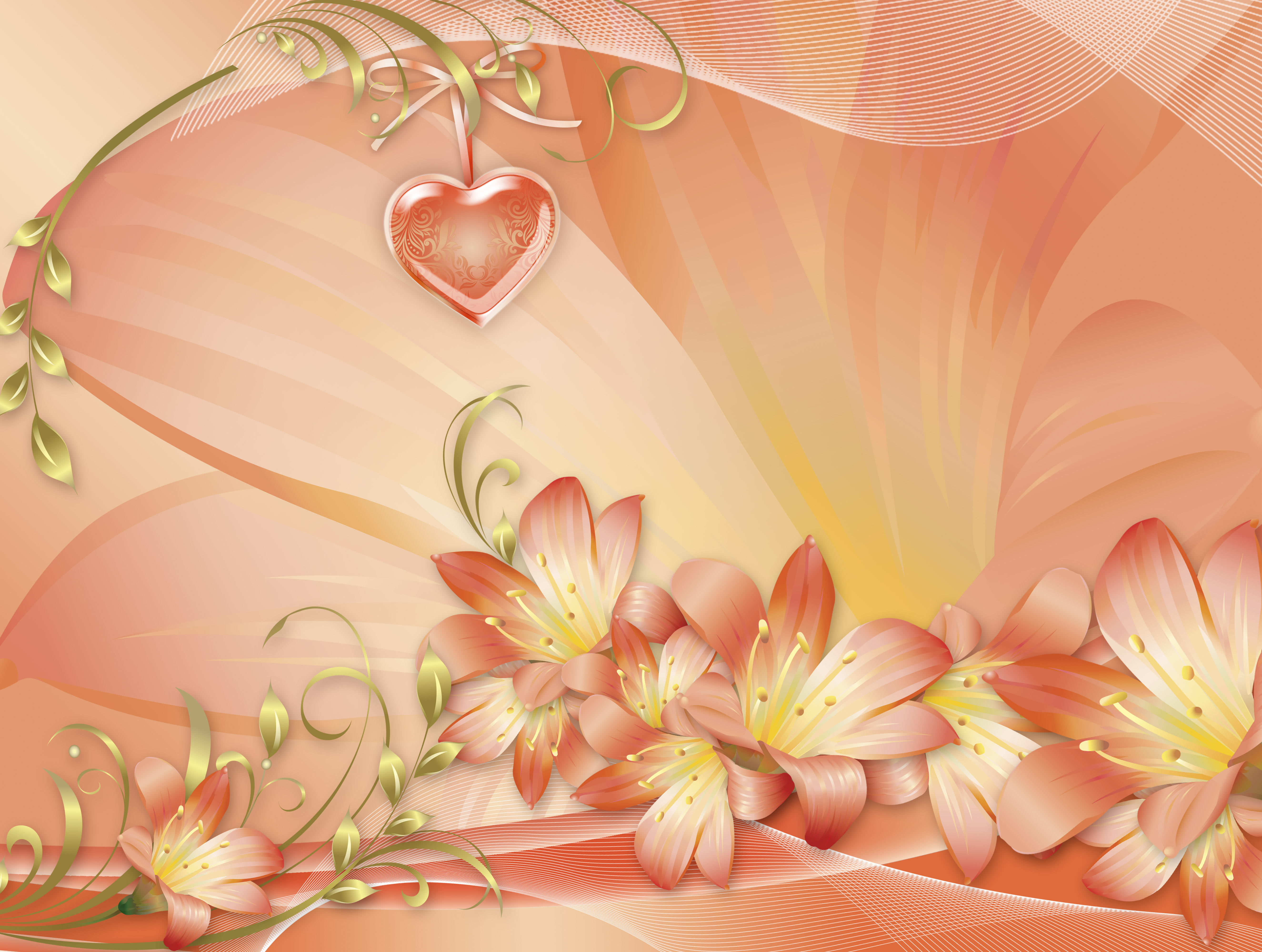 PCデスクトップに花, リリー, 芸術的, 心臓, 桃の花画像を無料でダウンロード