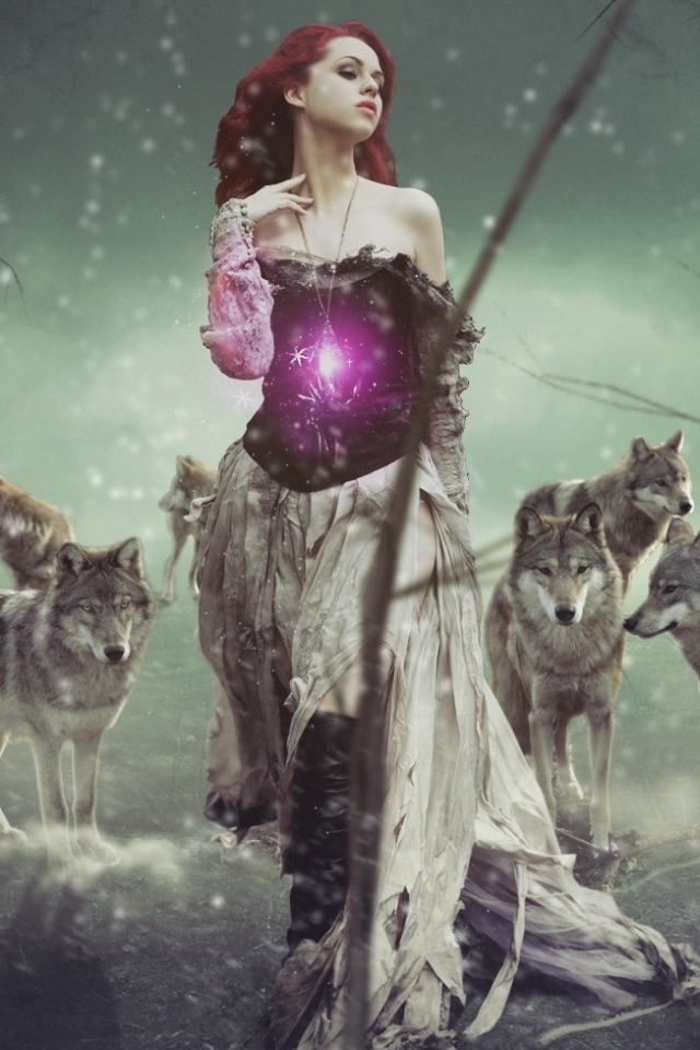 Download mobile wallpaper Fantasy, Wolf, Women for free.
