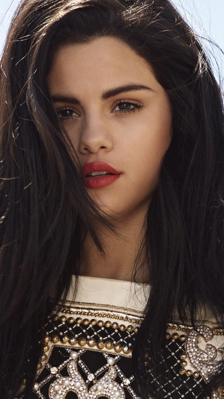 Download mobile wallpaper Music, Selena Gomez, Singer, Face, American, Black Hair, Actress, Lipstick for free.