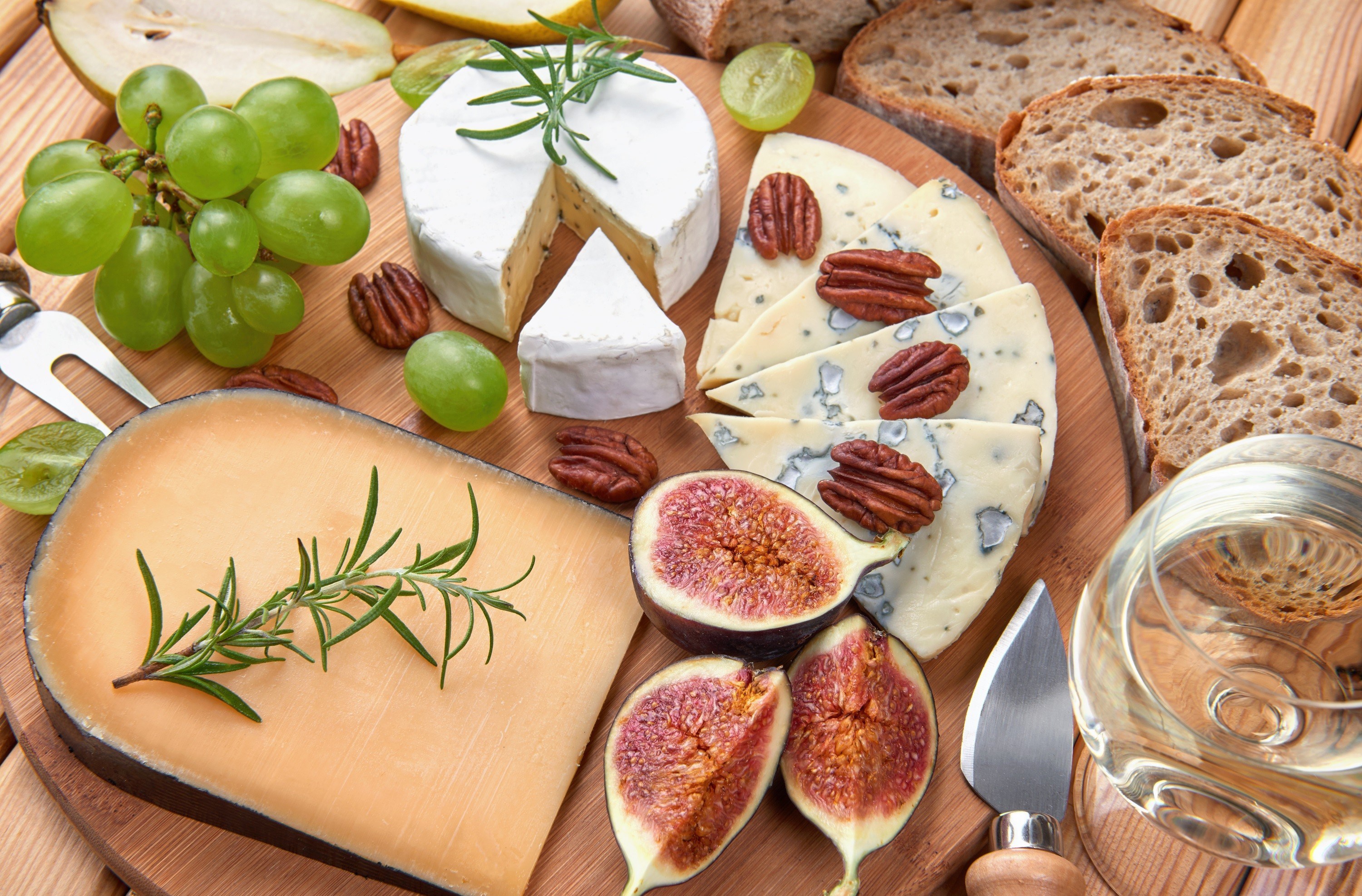 grapes, food, cheese, bread, fig, still life