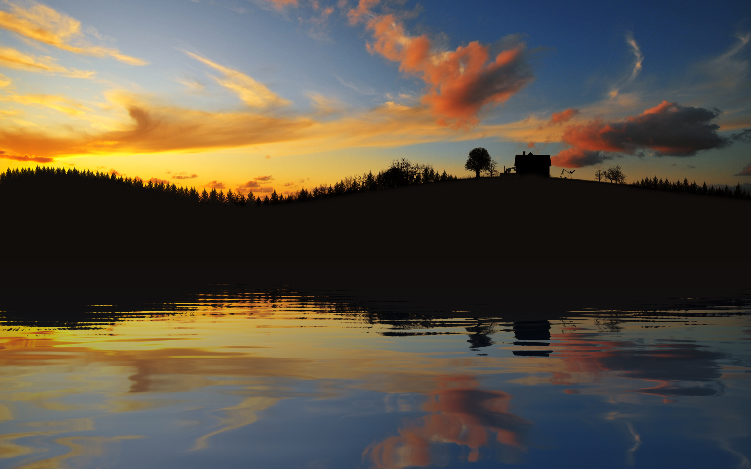 Baixe gratuitamente a imagem Água, Pôr Do Sol, Lago, Casa, Nuvem, Terra/natureza, Reflecção na área de trabalho do seu PC