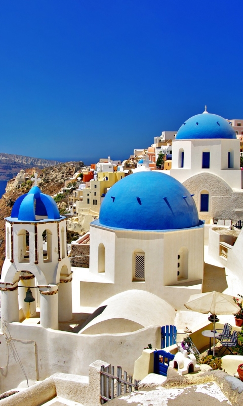 Download mobile wallpaper Water, Greece, Town, Santorini, Man Made, Towns for free.