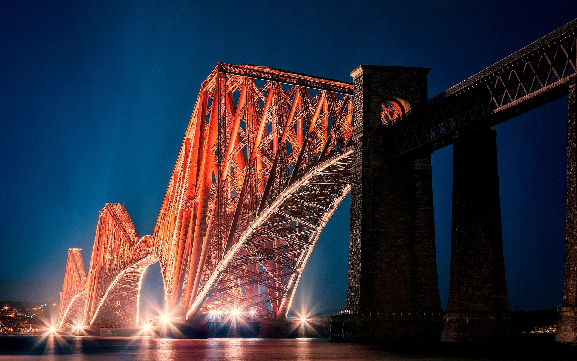 349975 скачать обои сделано человеком, форт бридж, мост, эдинбург, свет, ночь, шотландия, мосты - заставки и картинки бесплатно