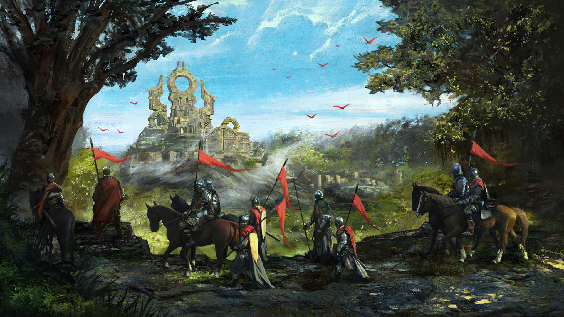 Free download wallpaper Fantasy, Horse, Knight, Banner on your PC desktop