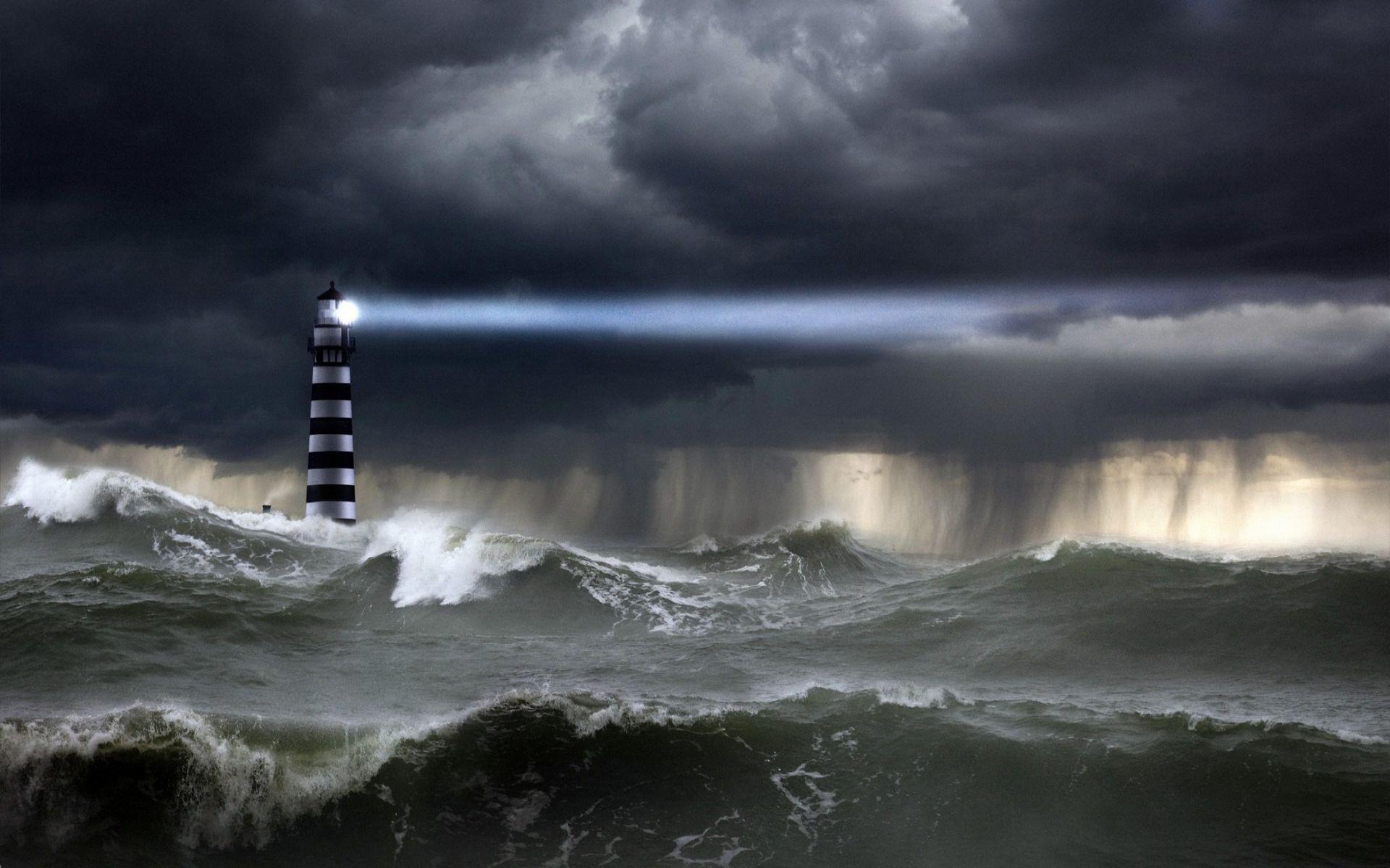 Laden Sie das Ozean, Leuchtturm, Sturm, Wolke, Welle, Meer, Himmel, Künstlerisch-Bild kostenlos auf Ihren PC-Desktop herunter