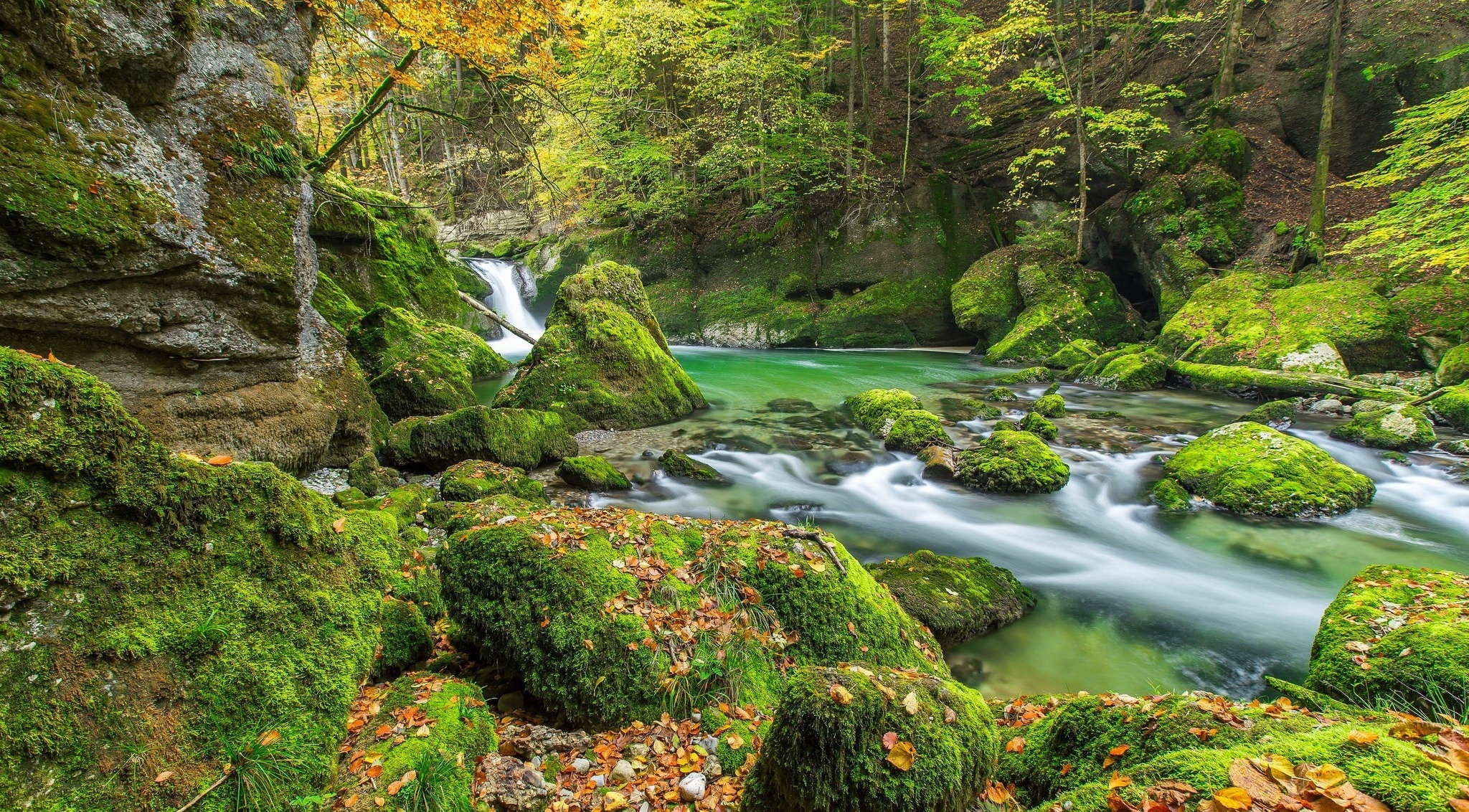 Free download wallpaper Nature, Waterfall, Earth, Moss, River on your PC desktop