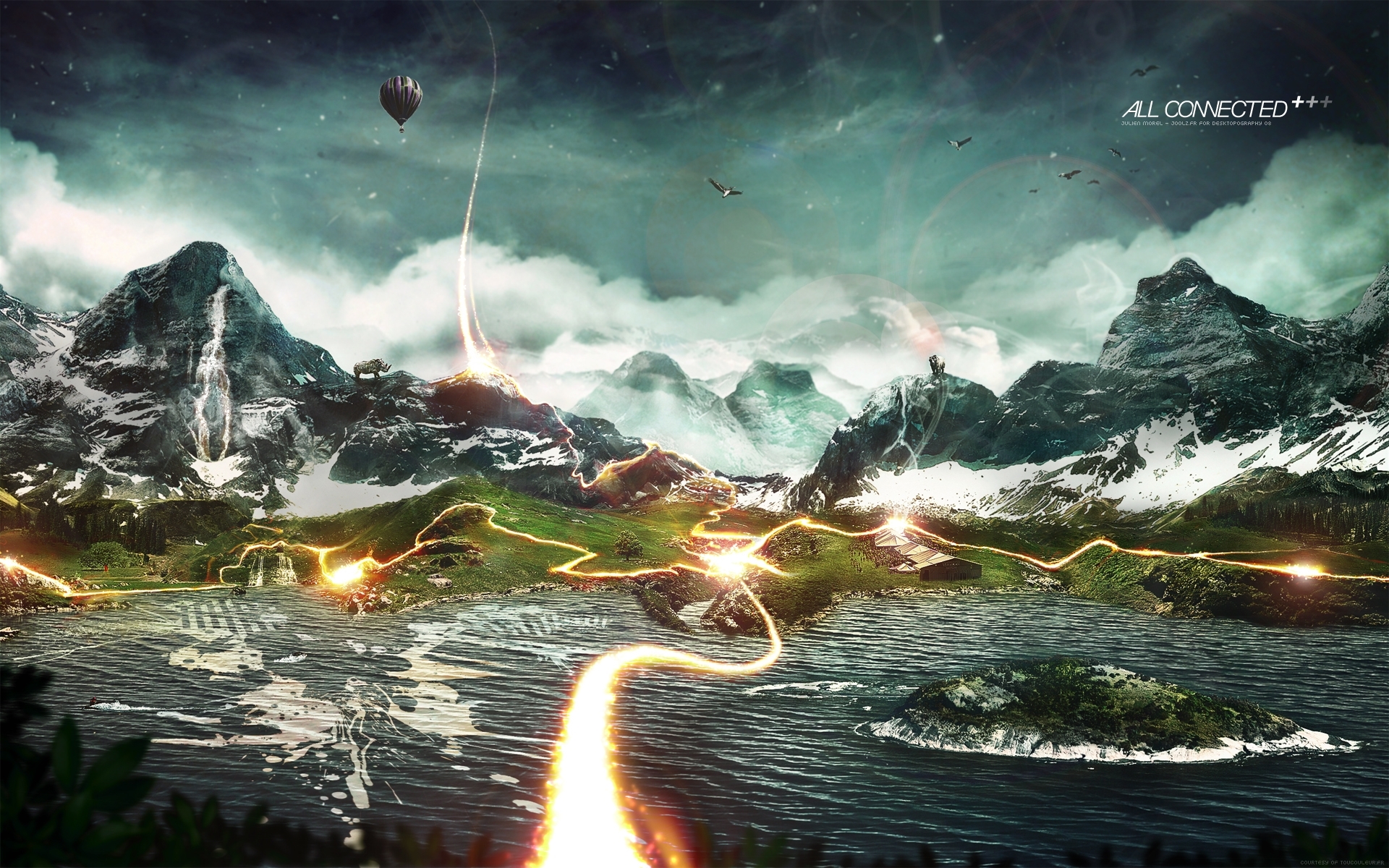 Free download wallpaper Landscape, Mountains, Art on your PC desktop