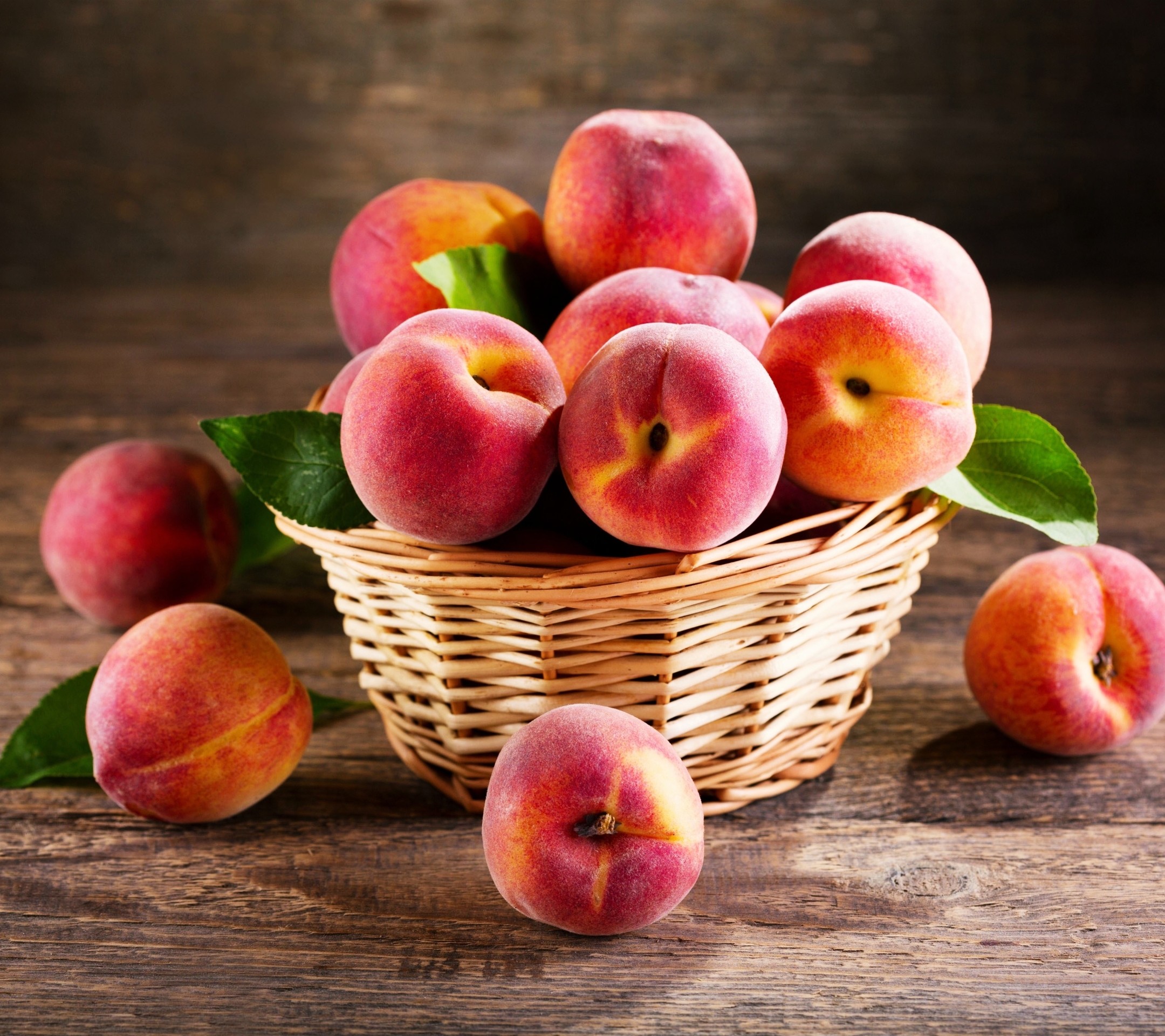 Download mobile wallpaper Food, Fruit, Basket, Peach for free.