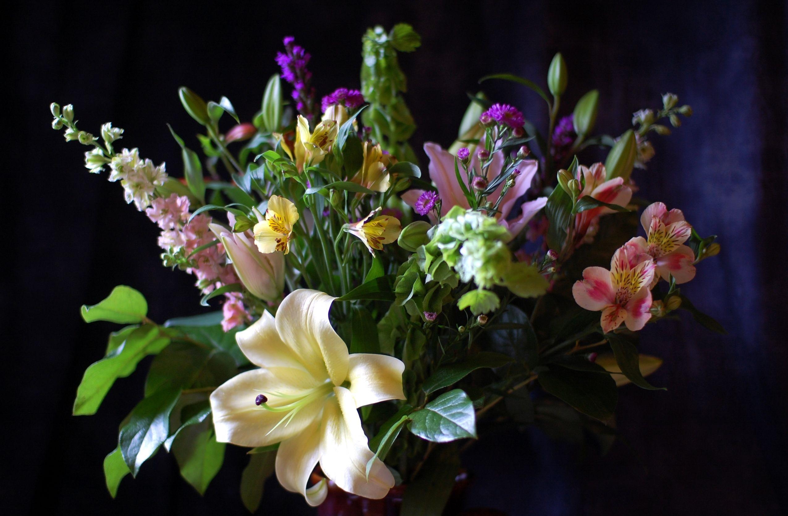flowers, leaves, alstroemeria, bouquet, lily, composition
