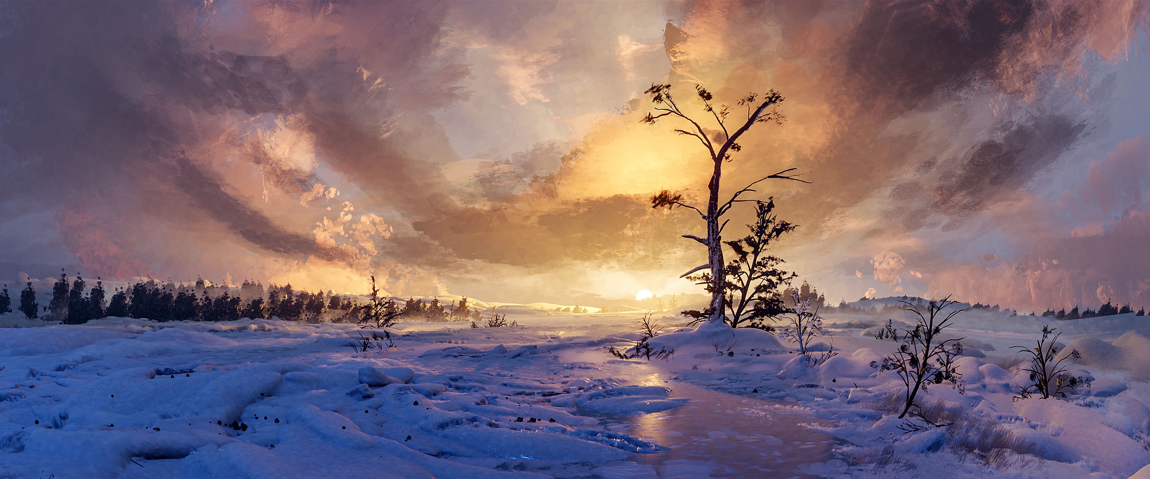 Laden Sie das Landschaft, Winter, Schnee, Baum, Himmel, Künstlerisch-Bild kostenlos auf Ihren PC-Desktop herunter