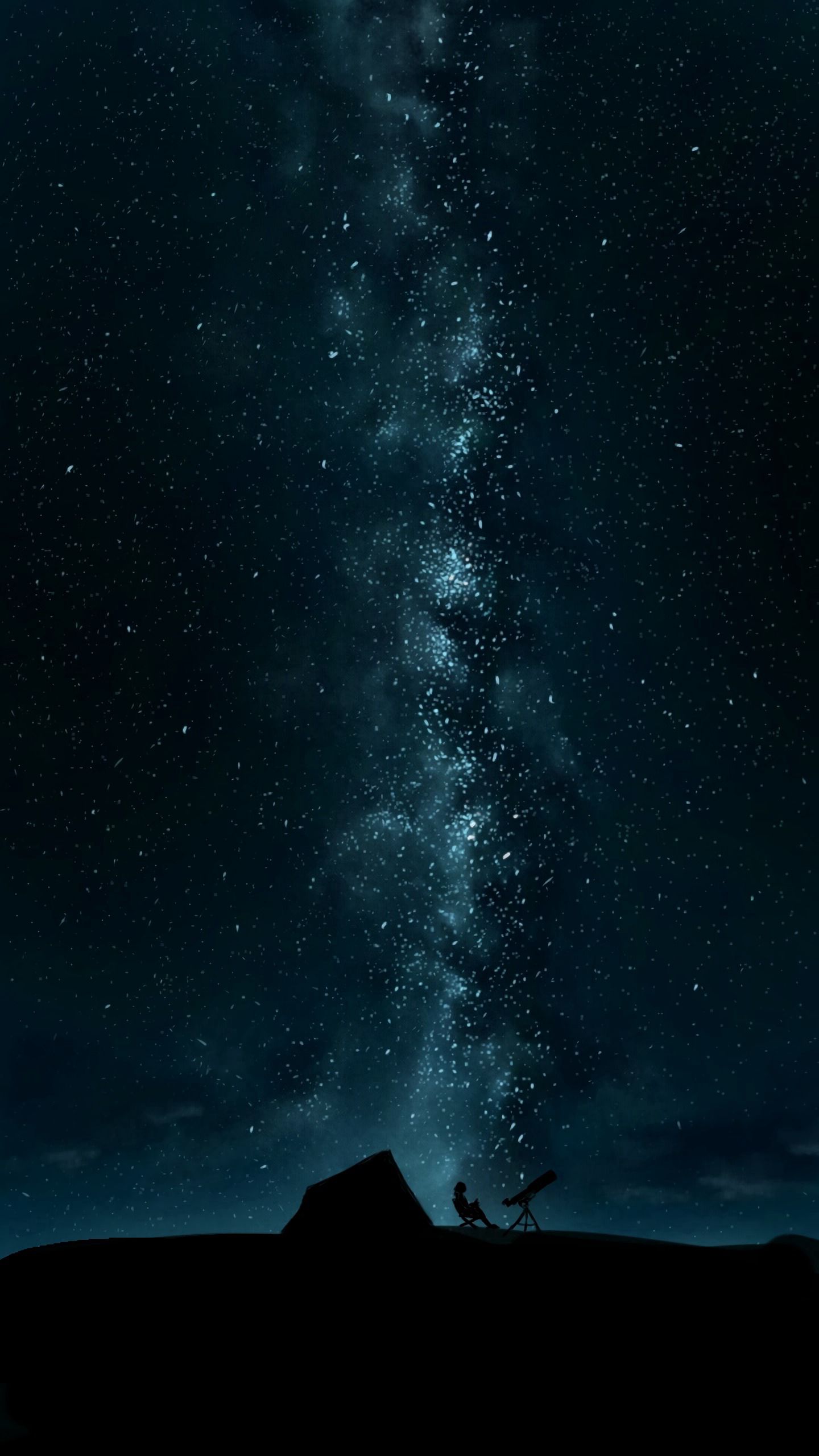 night, dark, black, silhouette, starry sky, telescope Full HD