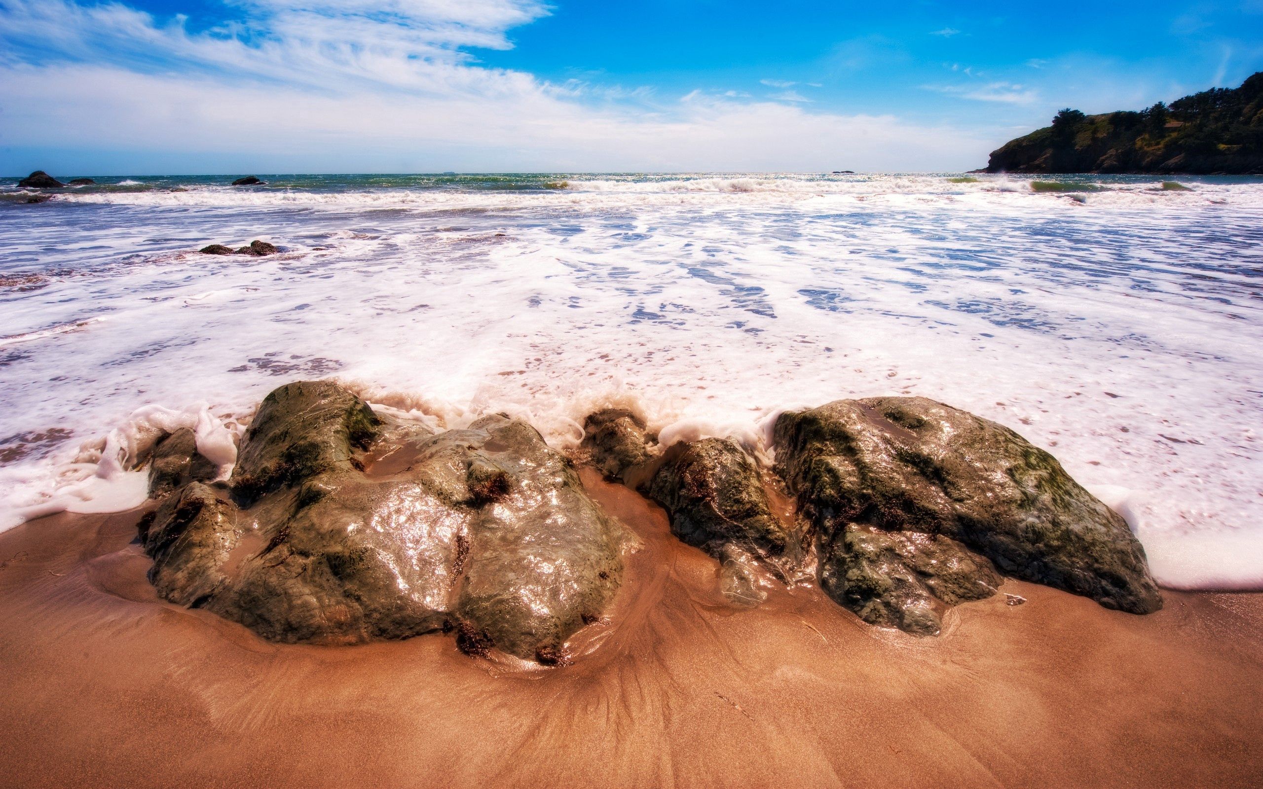 Free download wallpaper Shore, Bank, Foam, Nature, Stones, Sand, Sea on your PC desktop