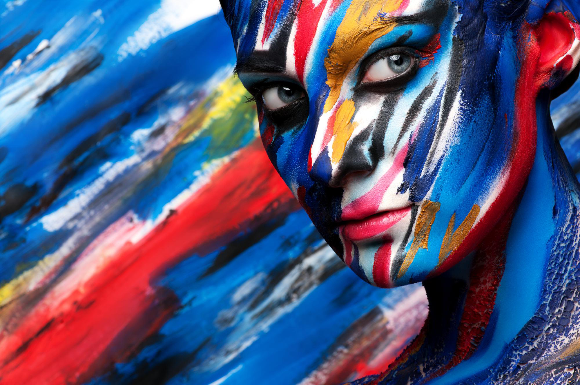 Free download wallpaper Paint, Face, Women, Blue Eyes on your PC desktop