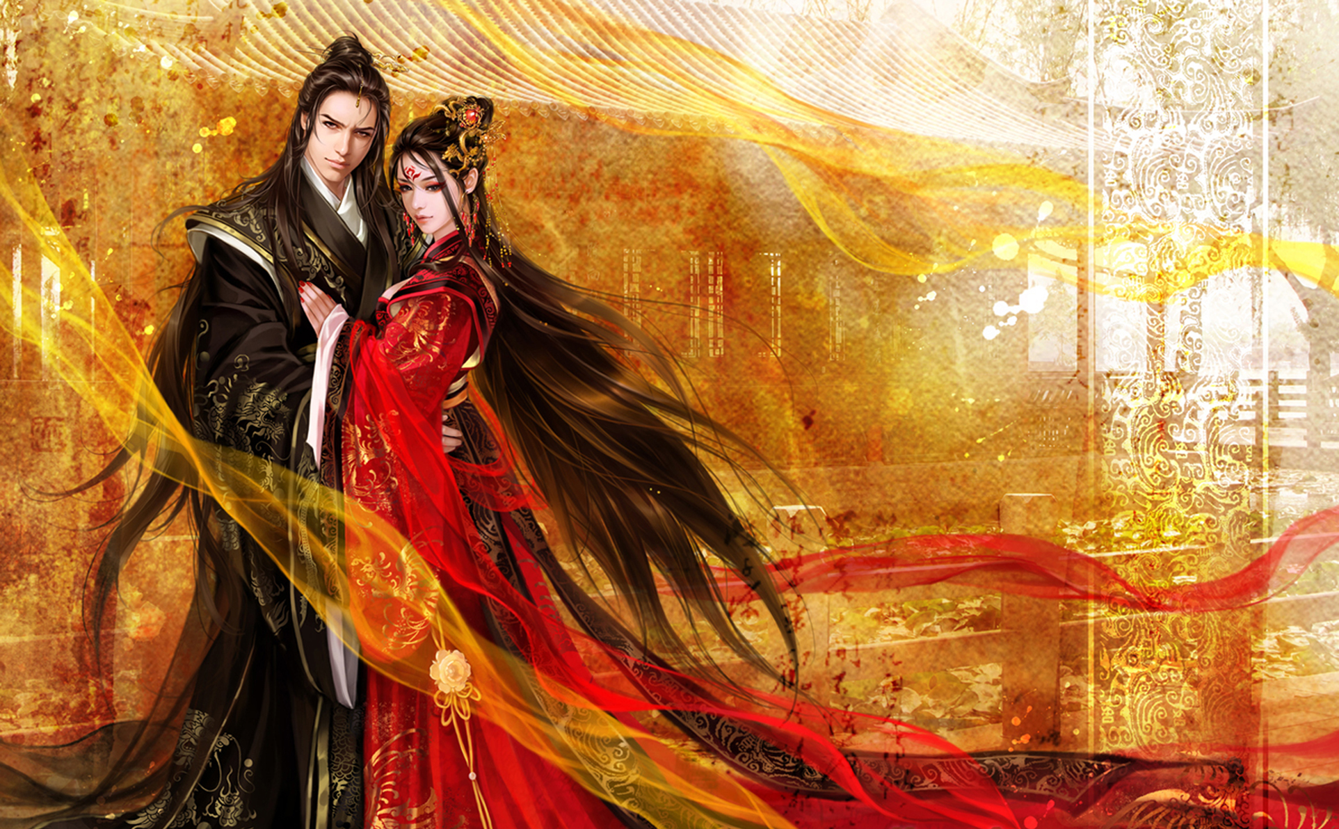 Download mobile wallpaper Fantasy, Love, Couple, Kimono, Oriental for free.
