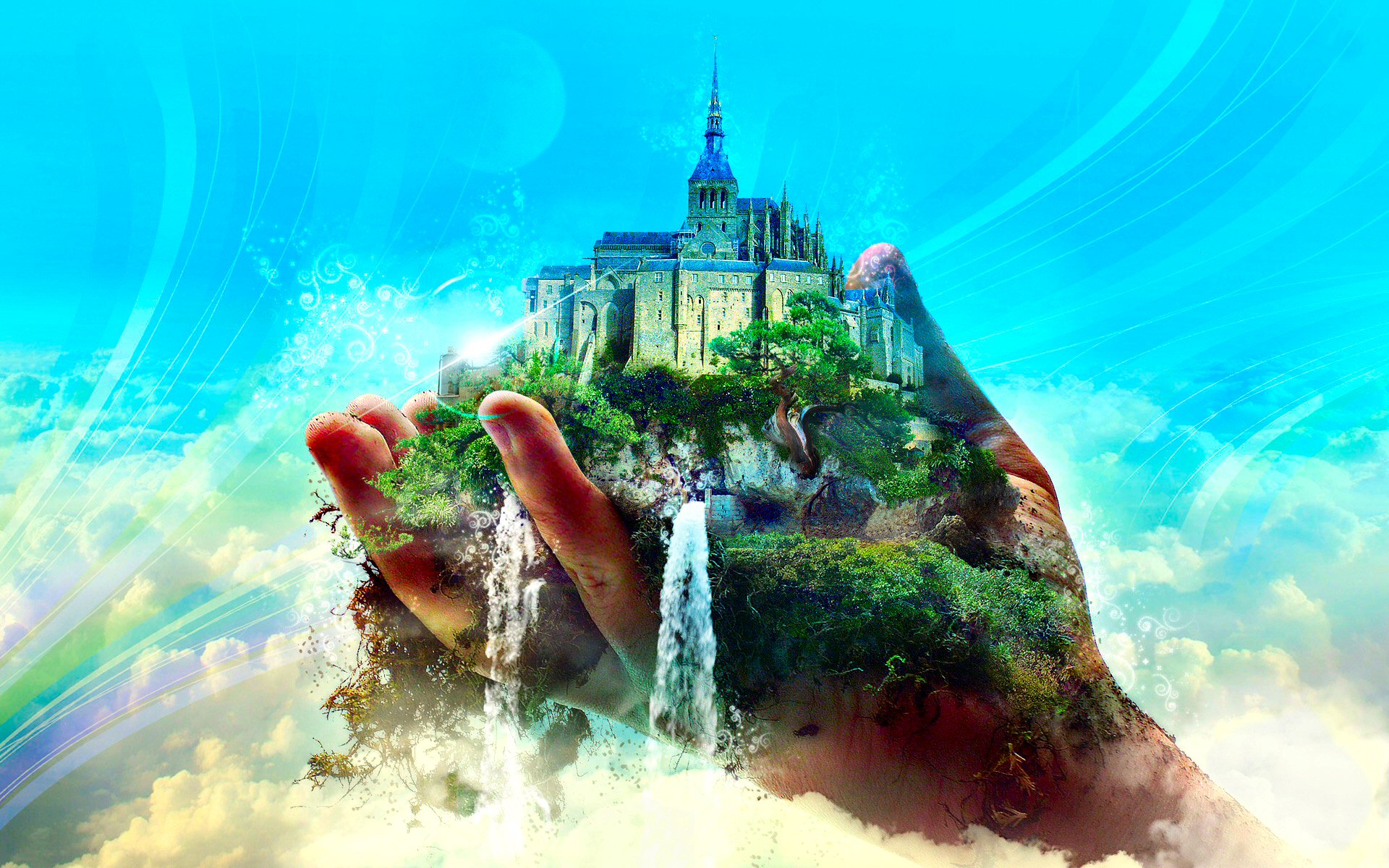 Free download wallpaper Fantasy, Sky, City, Artistic, Cloud, Castle on your PC desktop