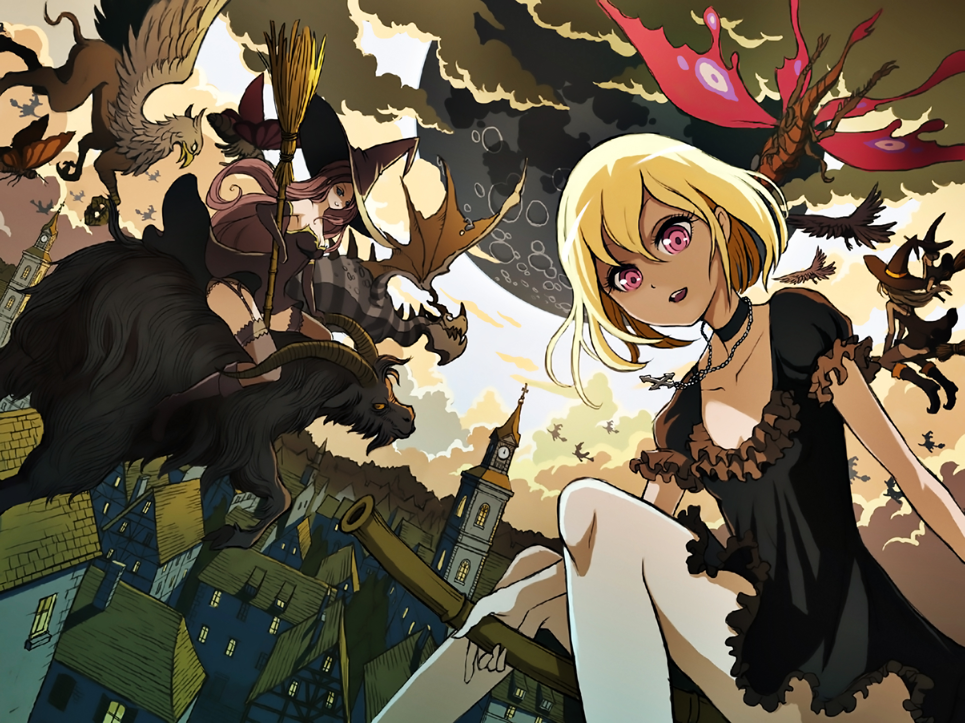 Download mobile wallpaper Anime, Blonde, Monster, Dress, Original, Wizard, Red Eyes for free.