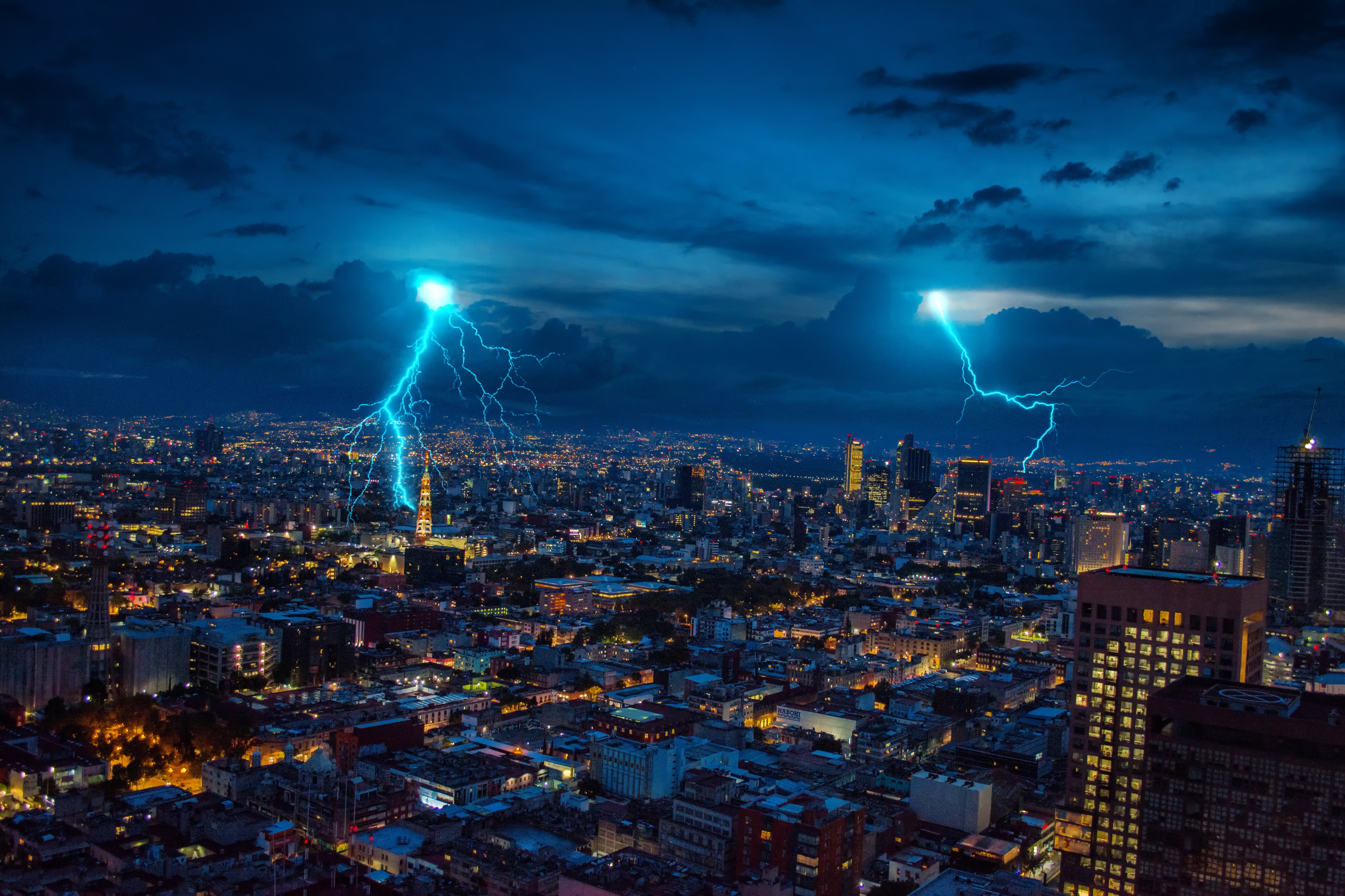 Free download wallpaper Night, Lights, City, Lightning, Sparks, Cities on your PC desktop
