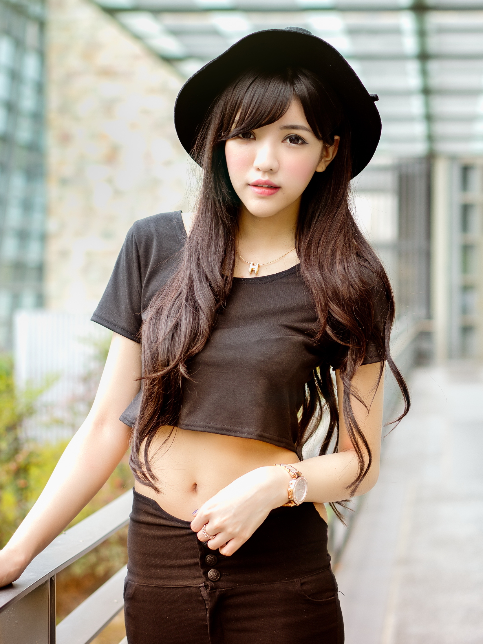 Download mobile wallpaper Hat, Brunette, Model, Women, Asian, Brown Eyes for free.