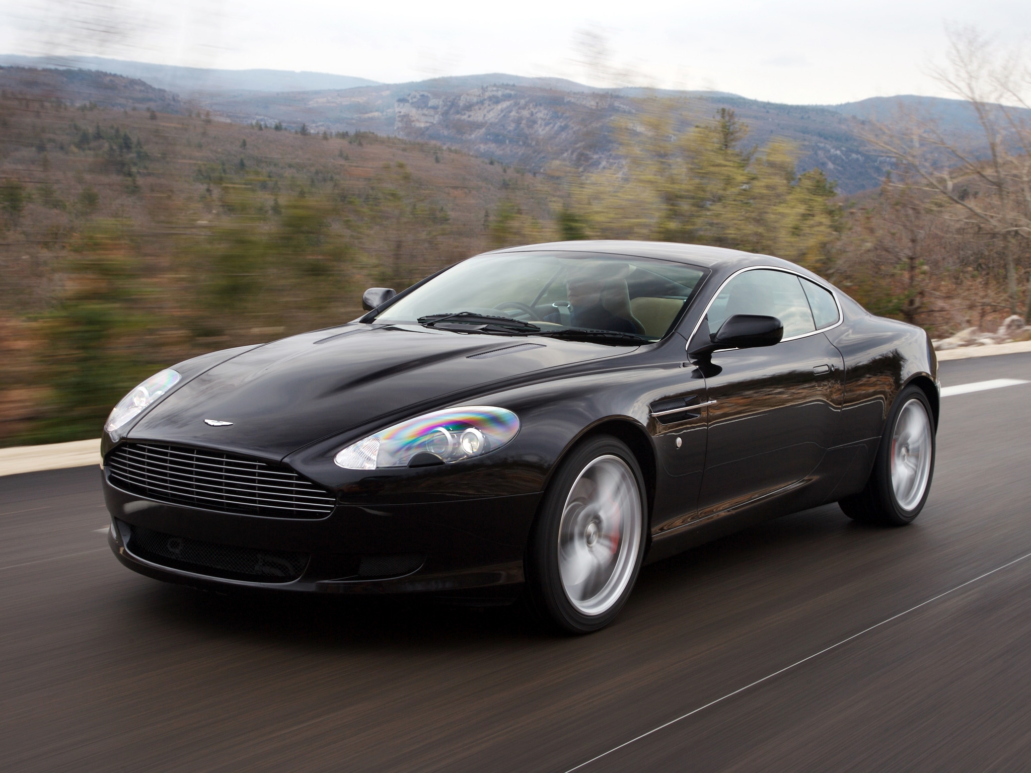 speed, 2006, sports, auto, nature, trees, mountains, aston martin, cars, black, asphalt, side view, style, db9 HD wallpaper