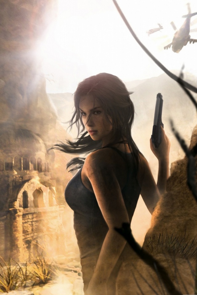 Descarga gratuita de fondo de pantalla para móvil de Tomb Raider, Helicóptero, Videojuego, Pistola, Mujer Guerrera.